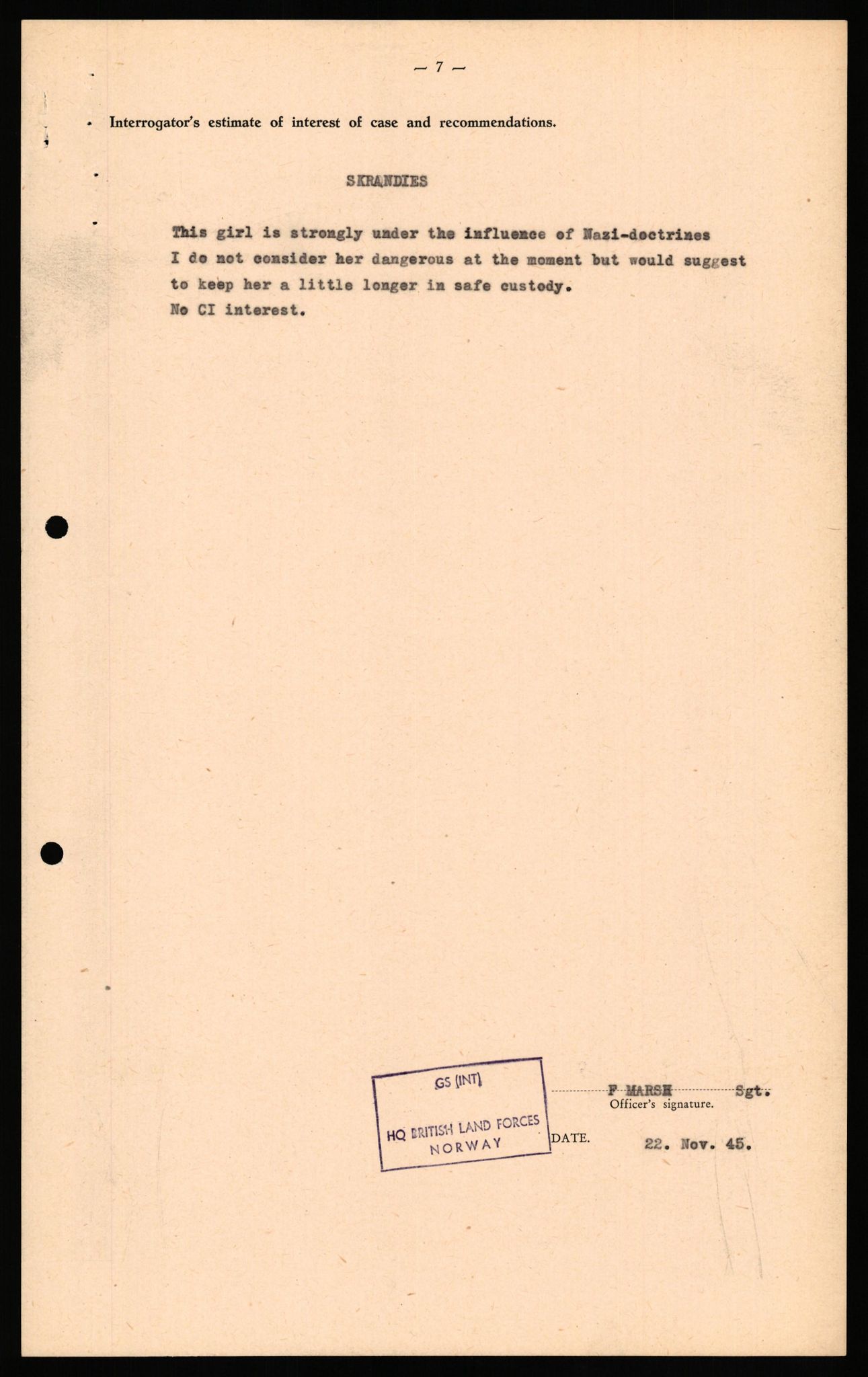 Forsvaret, Forsvarets overkommando II, AV/RA-RAFA-3915/D/Db/L0032: CI Questionaires. Tyske okkupasjonsstyrker i Norge. Tyskere., 1945-1946, p. 147