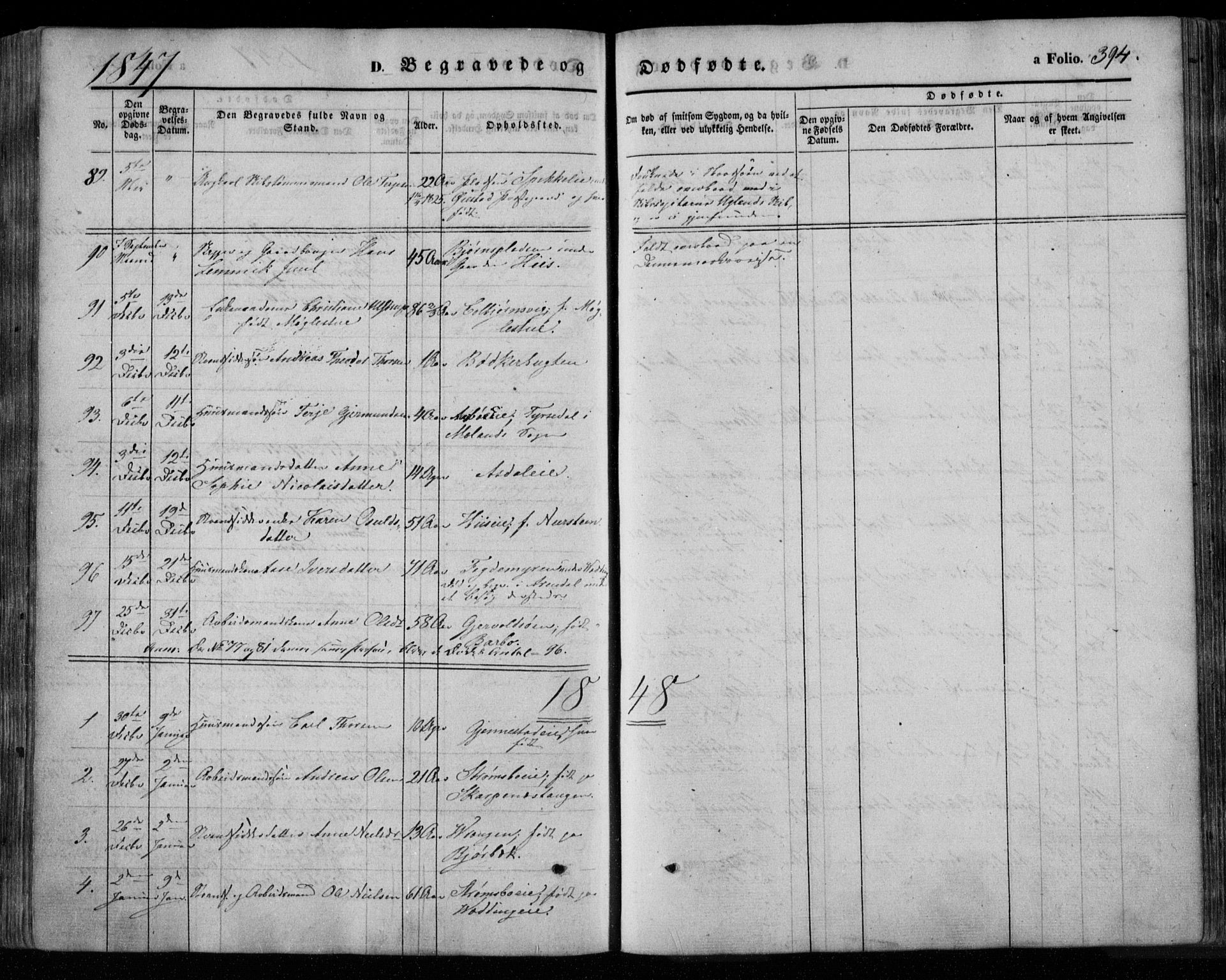 Øyestad sokneprestkontor, AV/SAK-1111-0049/F/Fa/L0014: Parish register (official) no. A 14, 1843-1856, p. 394