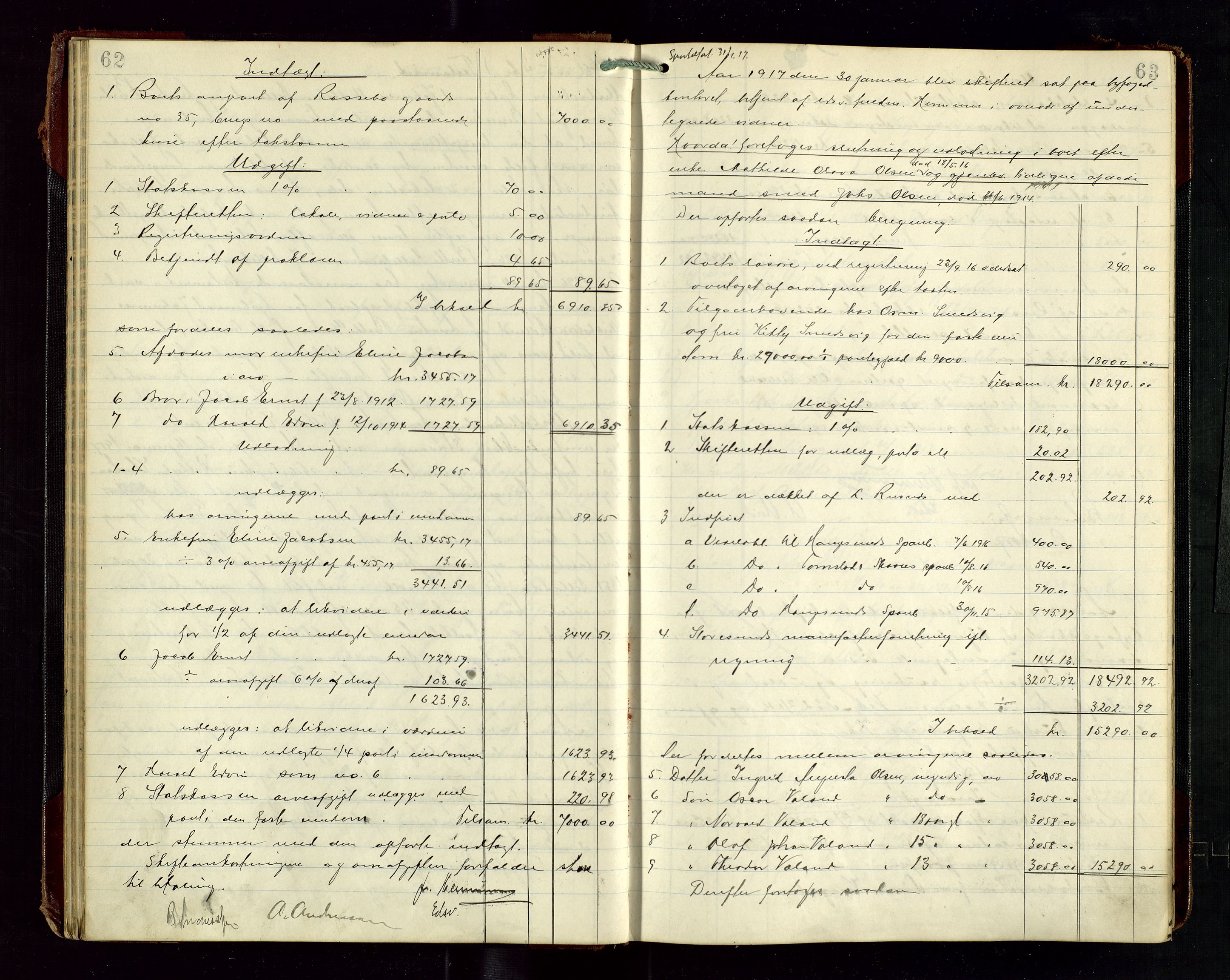 Haugesund tingrett, AV/SAST-A-101415/01/IV/IVD/L0003: Skifteutlodningsprotokoll, med register, 1915-1924, p. 62-63