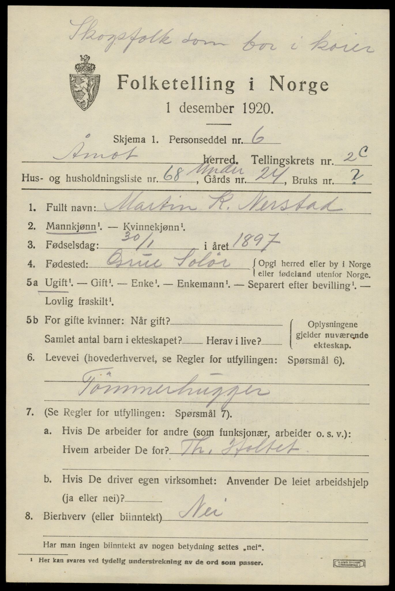 SAH, 1920 census for Åmot, 1920, p. 5839