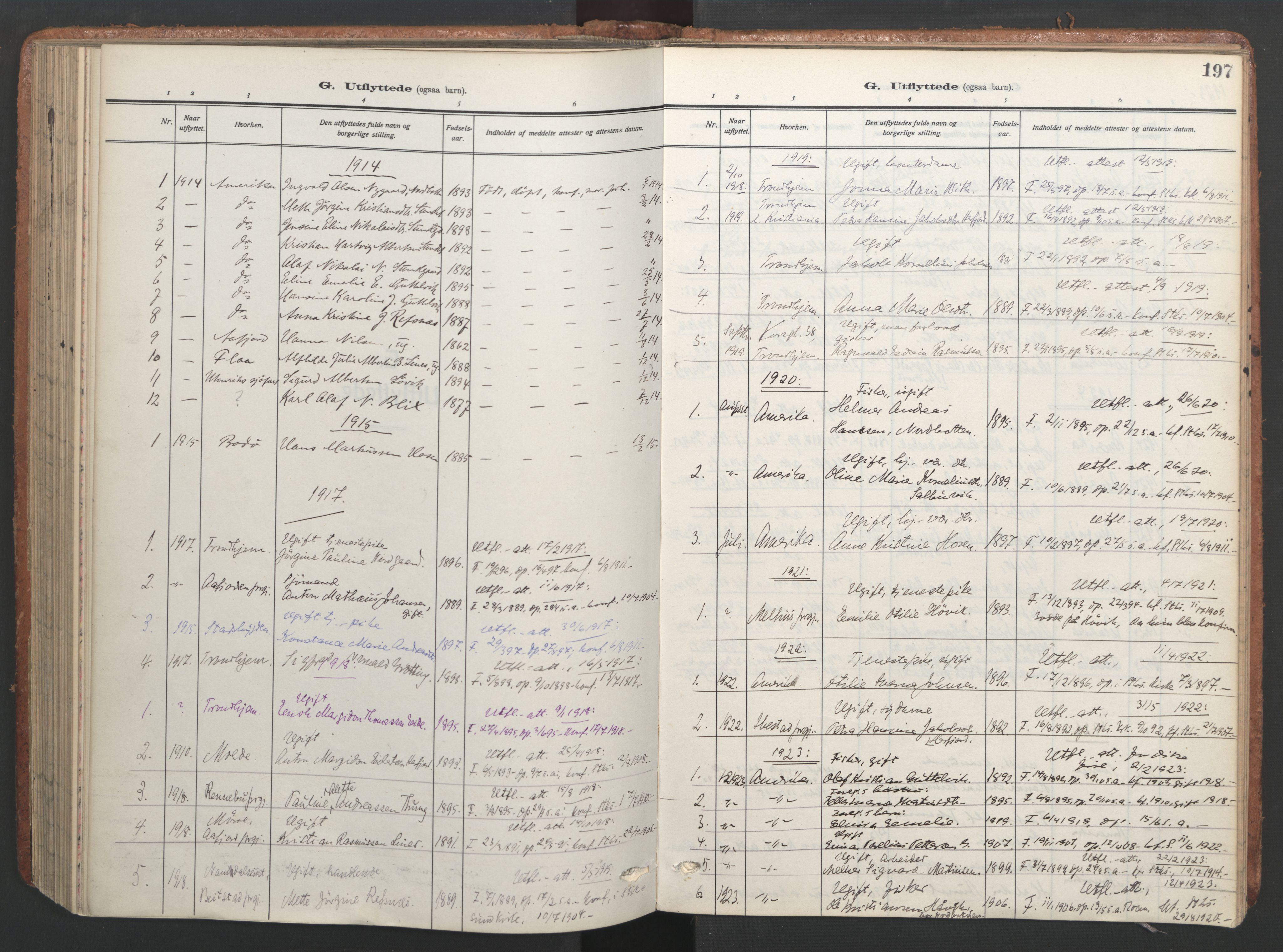 Ministerialprotokoller, klokkerbøker og fødselsregistre - Sør-Trøndelag, SAT/A-1456/656/L0694: Parish register (official) no. 656A03, 1914-1931, p. 197