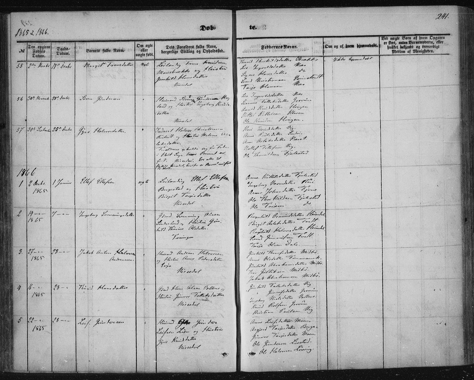 Nissedal kirkebøker, SAKO/A-288/F/Fa/L0003: Parish register (official) no. I 3, 1846-1870, p. 240-241