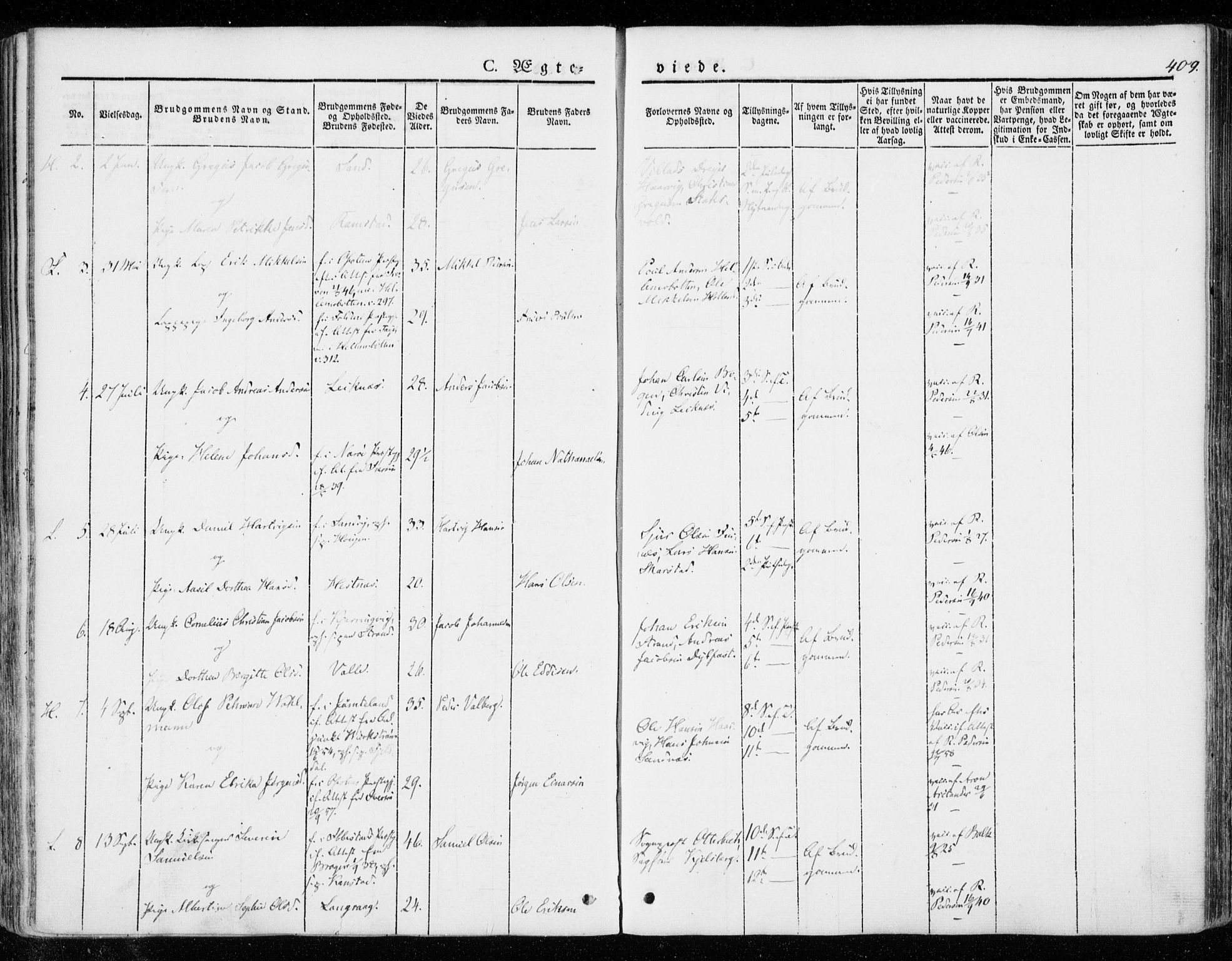 Ministerialprotokoller, klokkerbøker og fødselsregistre - Nordland, AV/SAT-A-1459/872/L1033: Parish register (official) no. 872A08, 1840-1863, p. 409