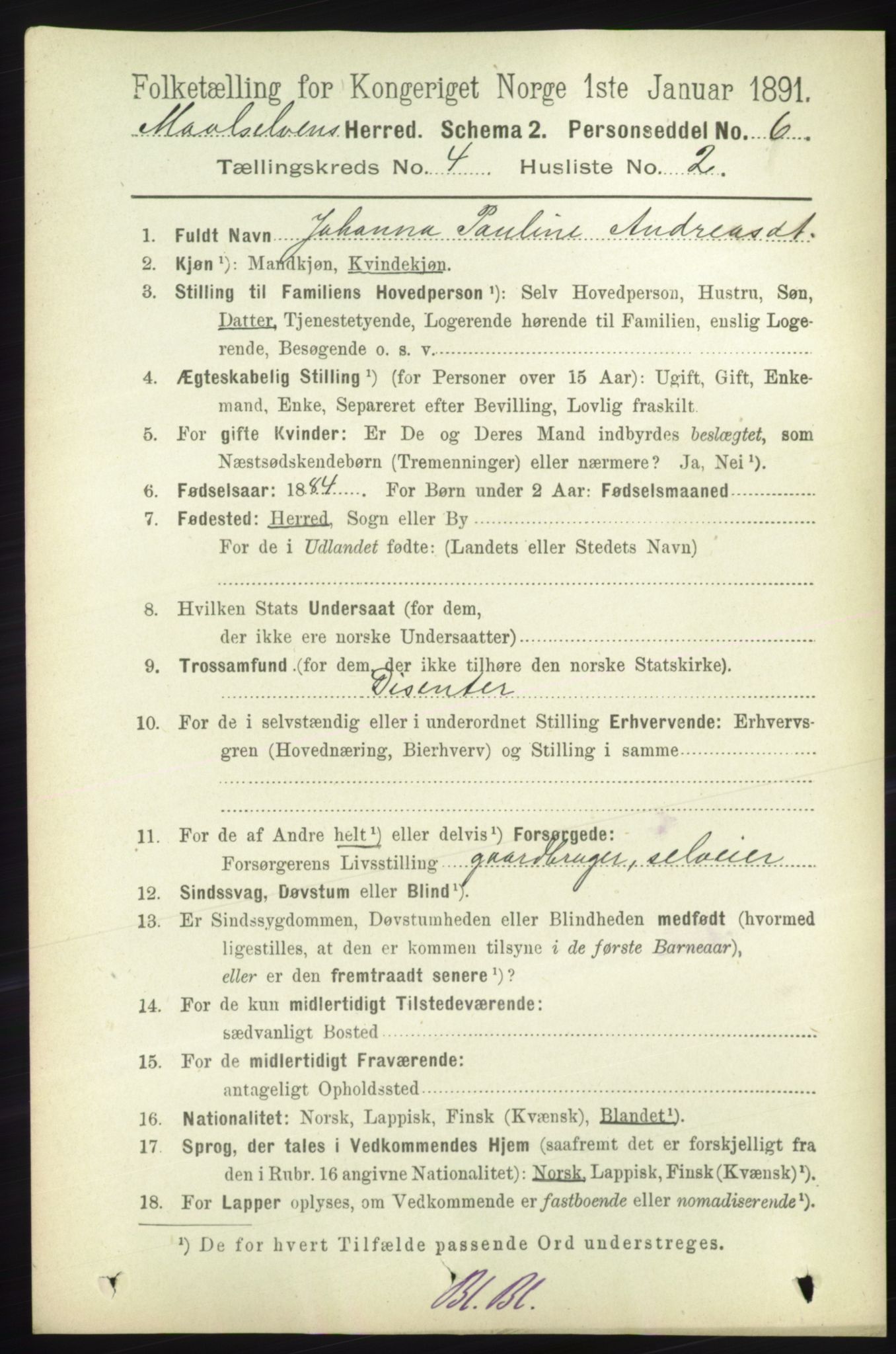 RA, 1891 census for 1924 Målselv, 1891, p. 1092