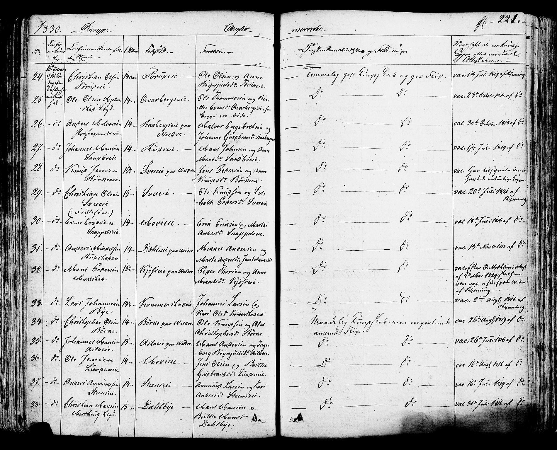 Ringsaker prestekontor, AV/SAH-PREST-014/K/Ka/L0007: Parish register (official) no. 7A, 1826-1837, p. 221