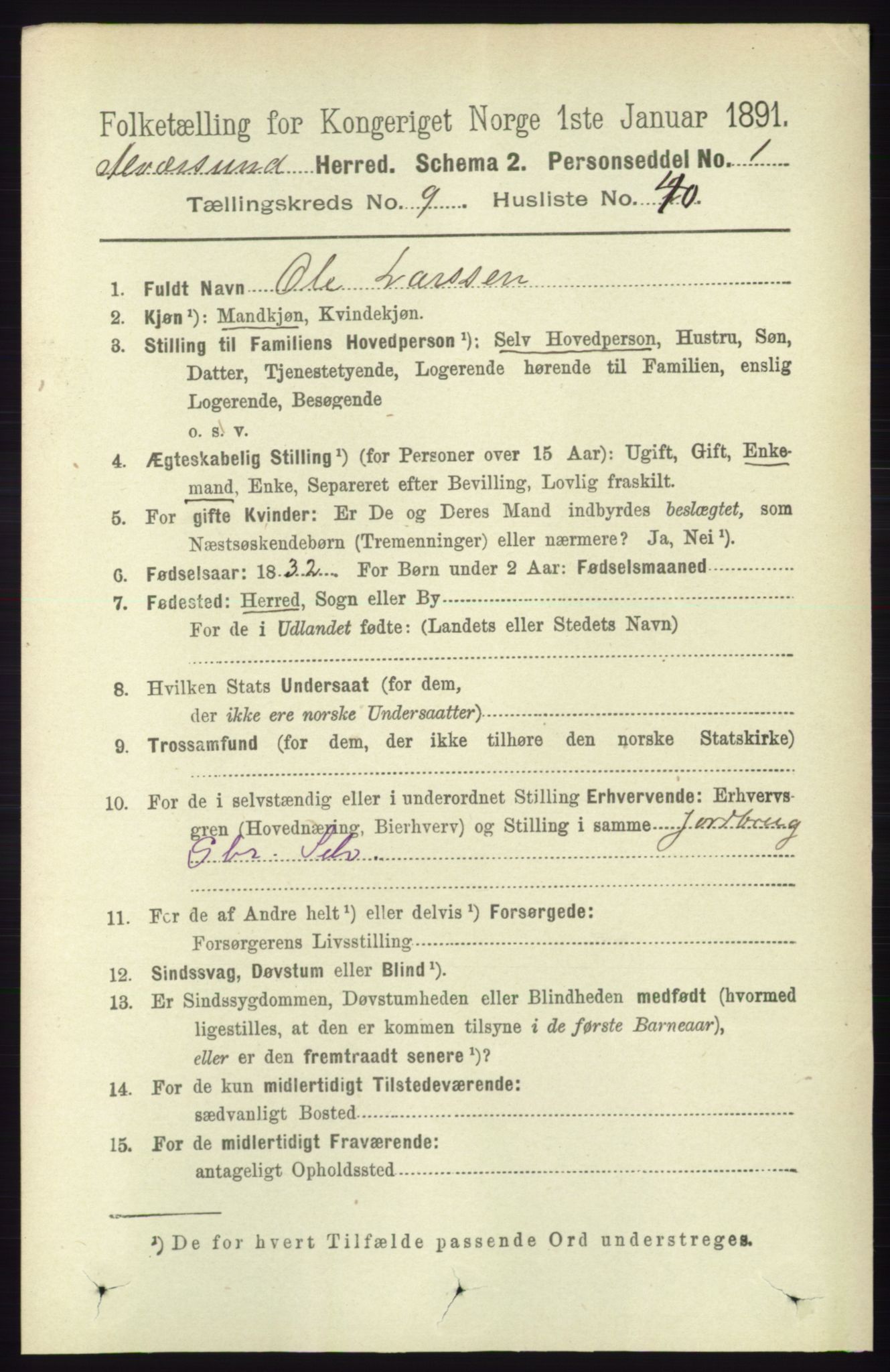 RA, 1891 census for 1257 Alversund, 1891, p. 3363