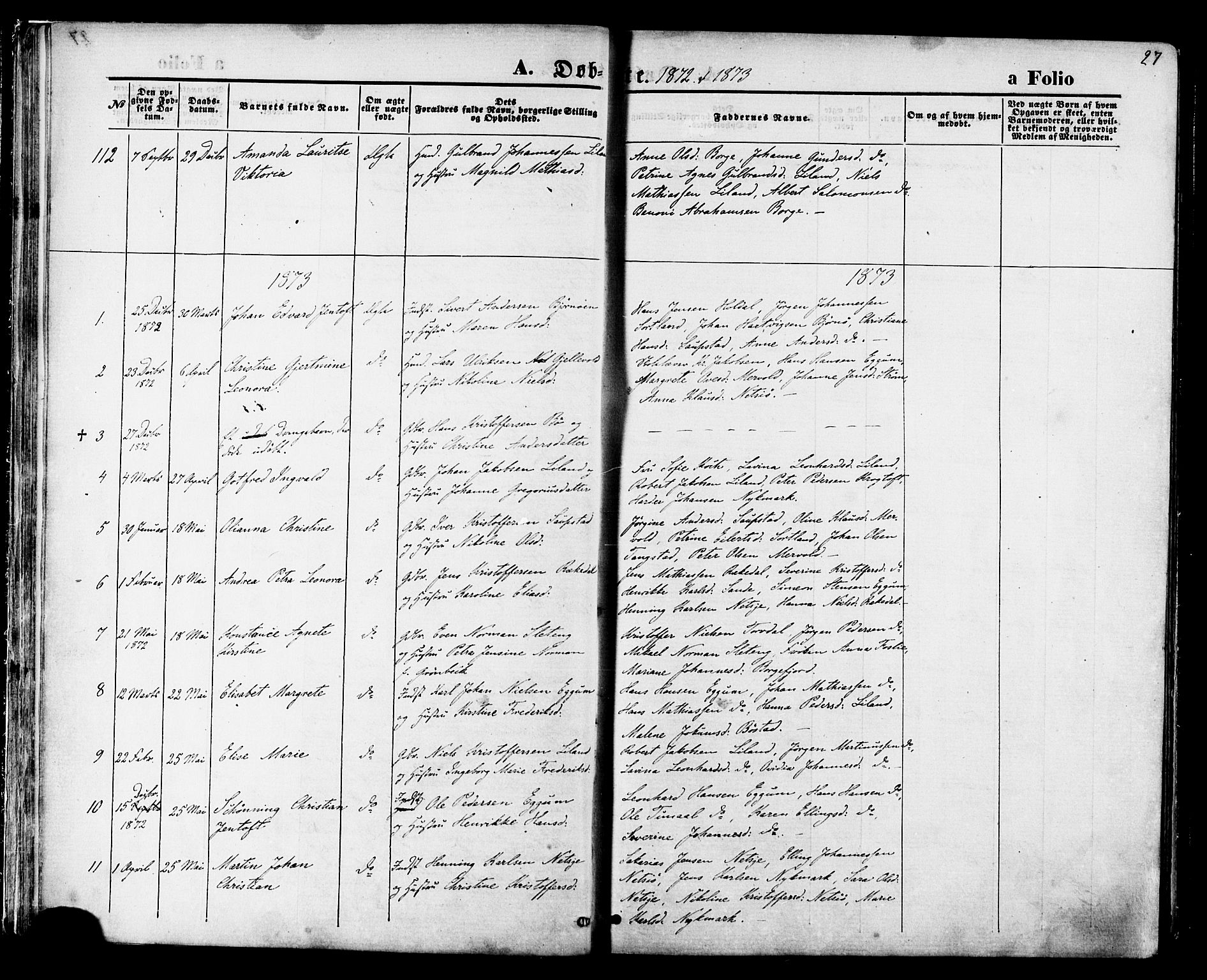Ministerialprotokoller, klokkerbøker og fødselsregistre - Nordland, SAT/A-1459/880/L1132: Parish register (official) no. 880A06, 1869-1887, p. 27