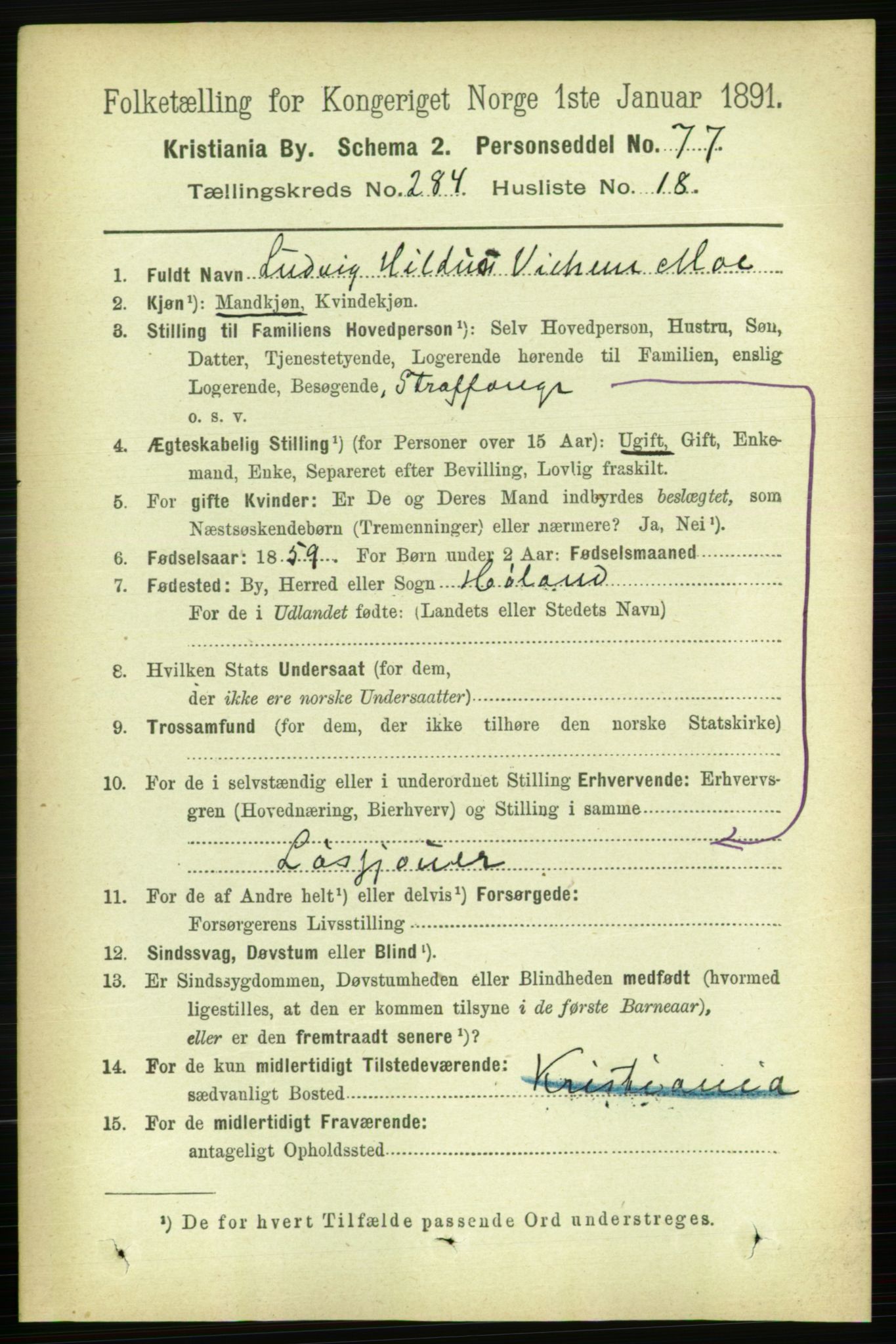RA, 1891 census for 0301 Kristiania, 1891, p. 173905