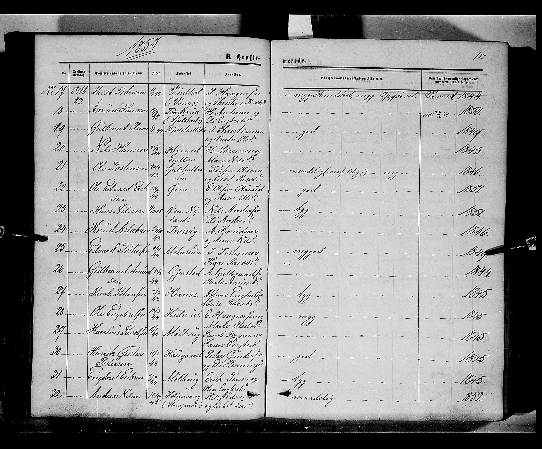 Sør-Odal prestekontor, AV/SAH-PREST-030/H/Ha/Haa/L0002: Parish register (official) no. 2, 1859-1863, p. 103