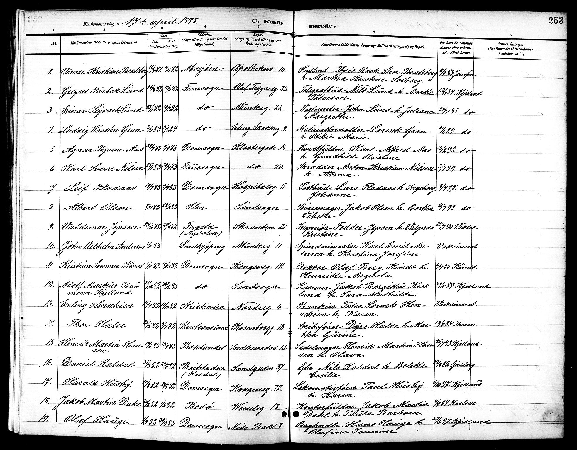 Ministerialprotokoller, klokkerbøker og fødselsregistre - Sør-Trøndelag, SAT/A-1456/601/L0094: Parish register (copy) no. 601C12, 1898-1911, p. 253