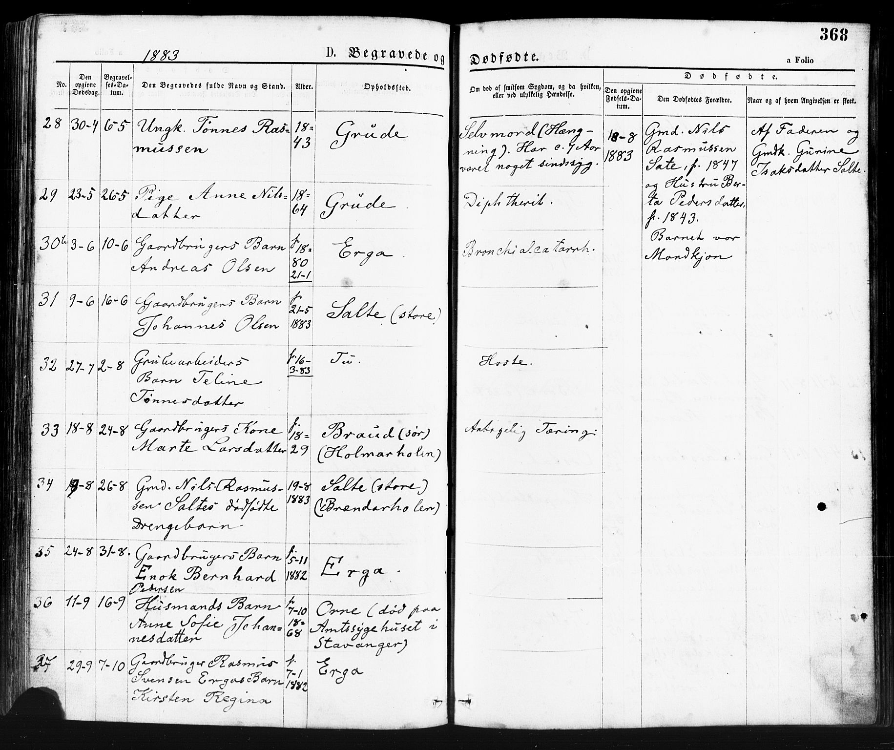 Klepp sokneprestkontor, AV/SAST-A-101803/001/3/30BA/L0006: Parish register (official) no. A 6, 1871-1885, p. 368