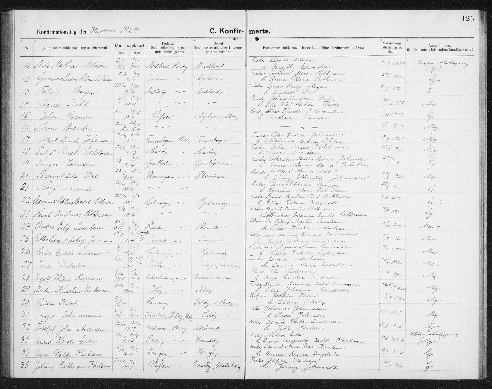 Ministerialprotokoller, klokkerbøker og fødselsregistre - Nordland, SAT/A-1459/834/L0517: Parish register (copy) no. 834C07, 1919-1939, p. 125