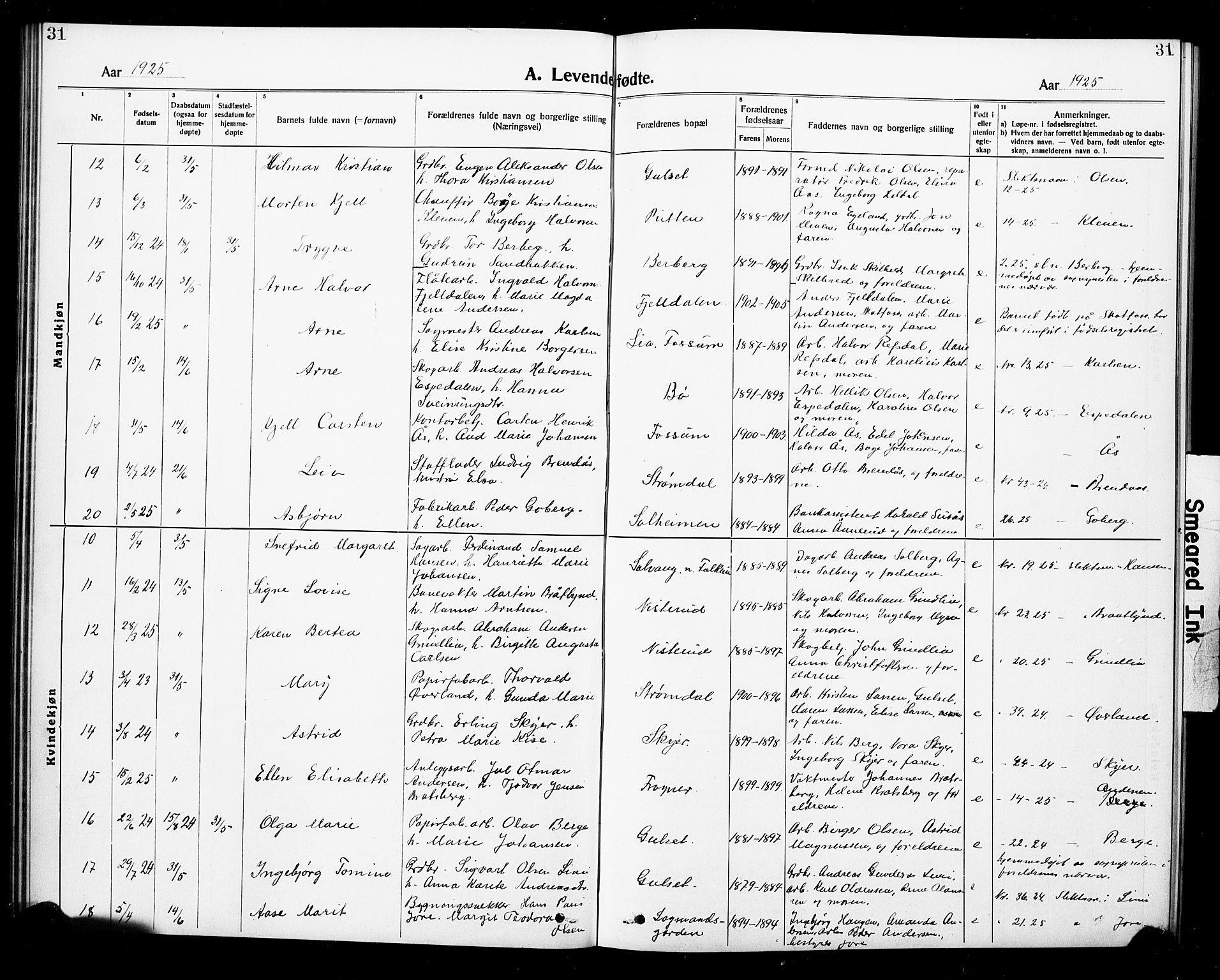 Gjerpen kirkebøker, AV/SAKO-A-265/G/Ga/L0004: Parish register (copy) no. I 4, 1920-1931, p. 31