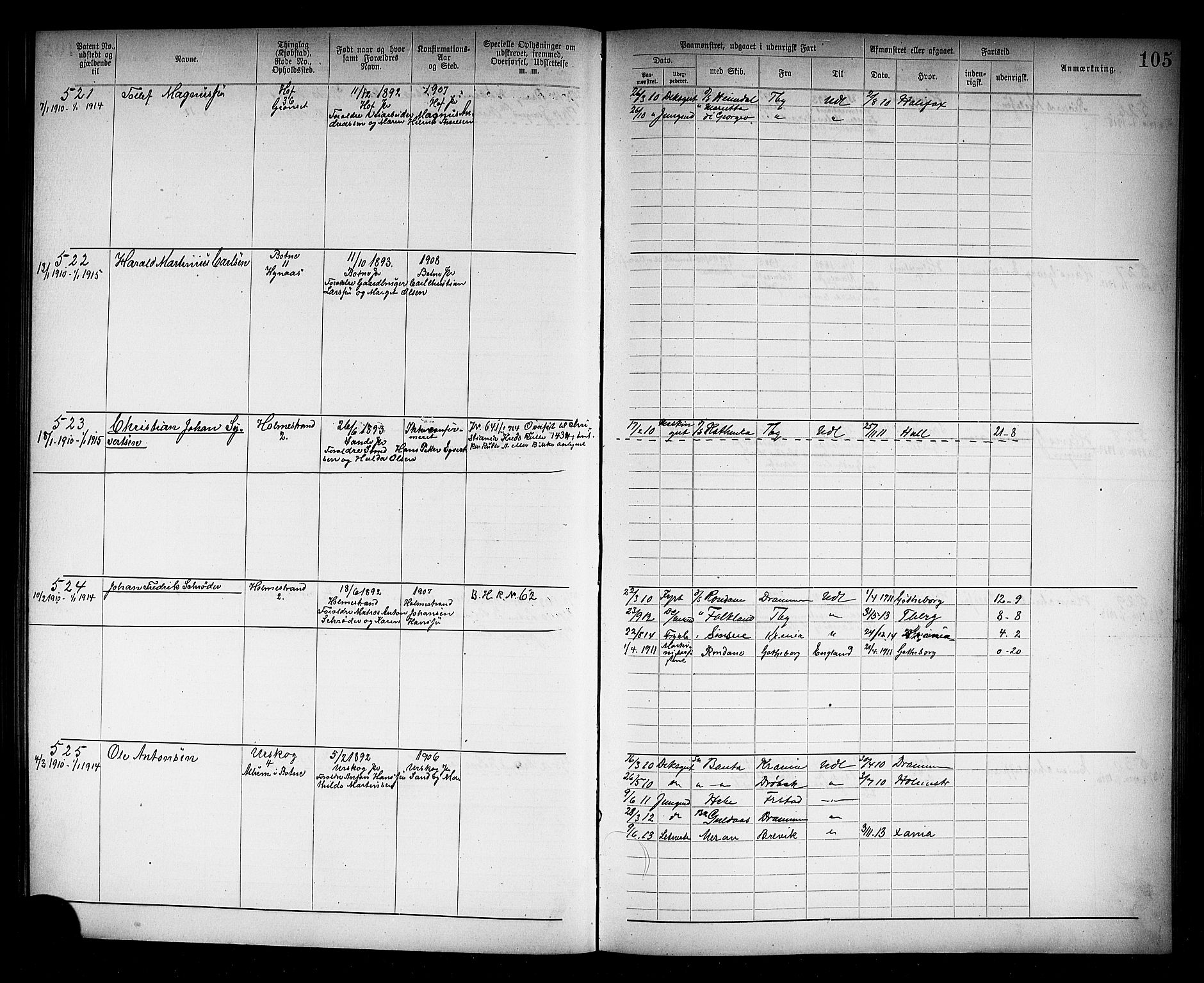 Holmestrand innrulleringskontor, SAKO/A-1151/F/Fb/L0002: Annotasjonsrulle, 1894-1911, p. 108