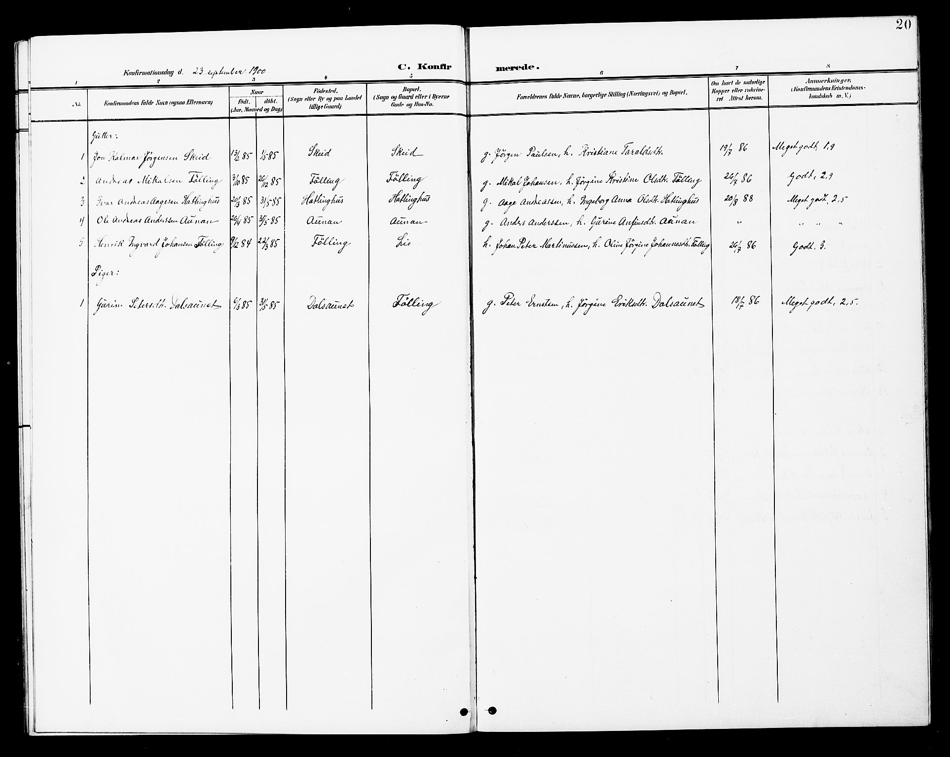 Ministerialprotokoller, klokkerbøker og fødselsregistre - Nord-Trøndelag, SAT/A-1458/748/L0464: Parish register (official) no. 748A01, 1900-1908, p. 20