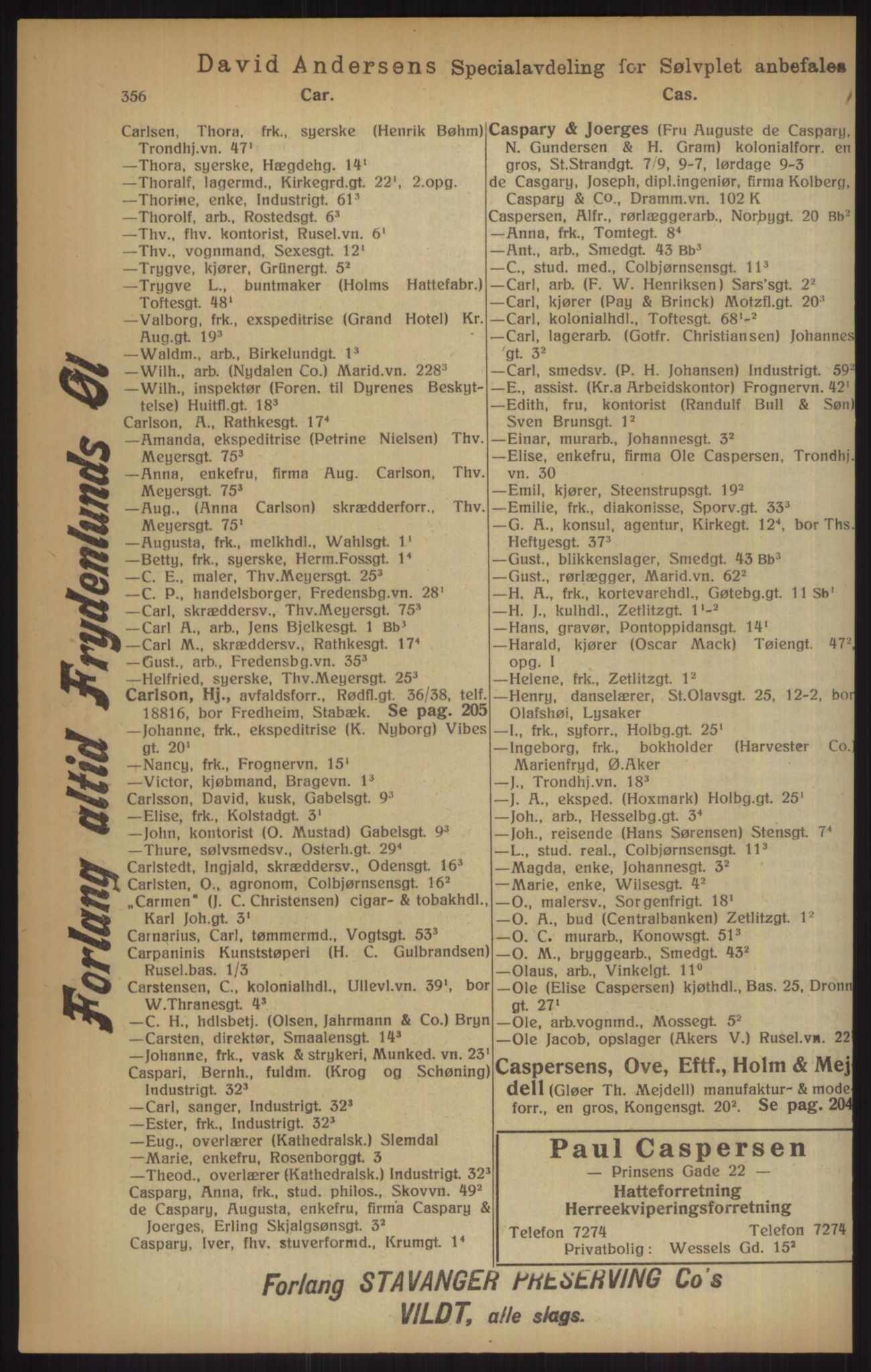 Kristiania/Oslo adressebok, PUBL/-, 1915, p. 356