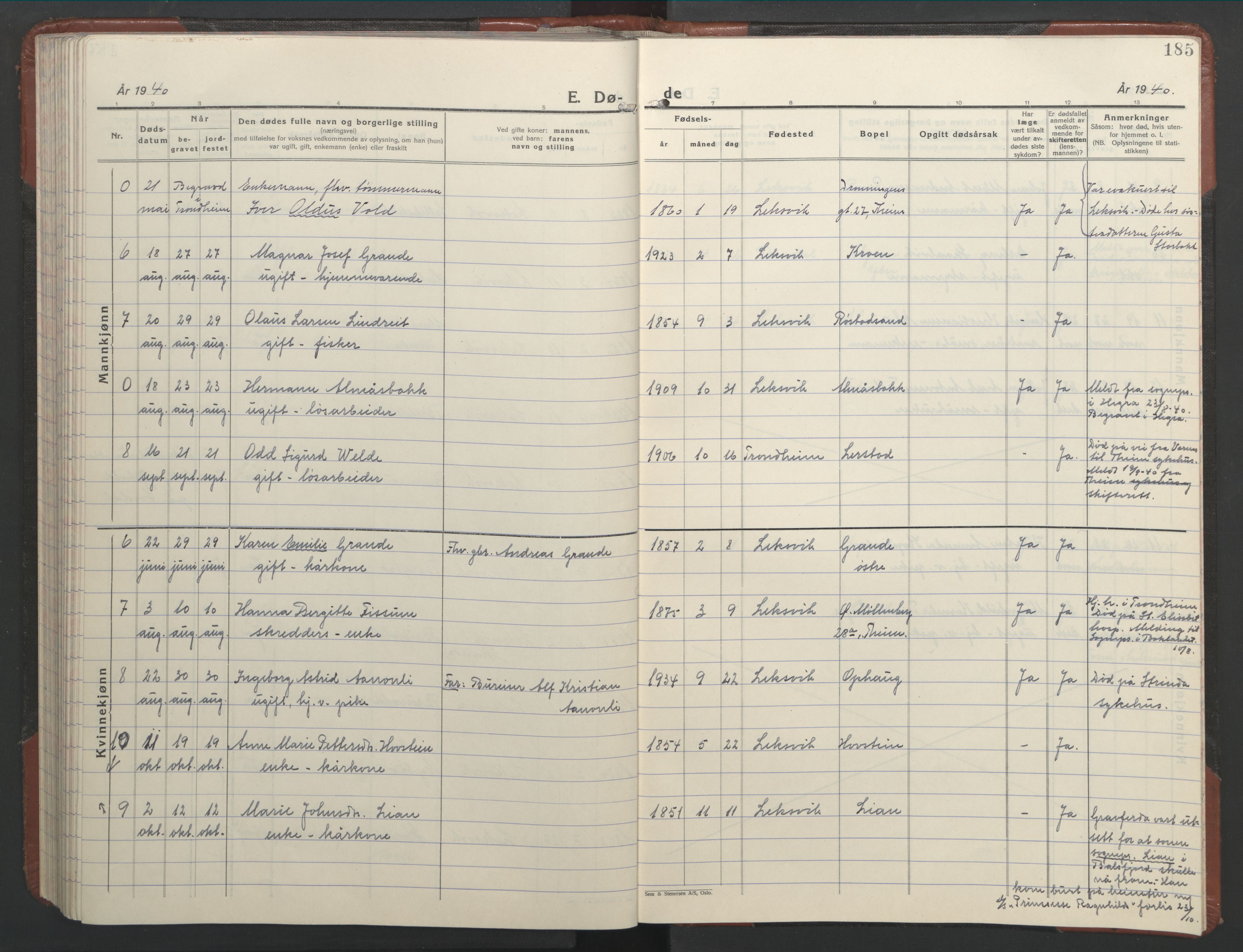 Ministerialprotokoller, klokkerbøker og fødselsregistre - Nord-Trøndelag, AV/SAT-A-1458/701/L0019: Parish register (copy) no. 701C03, 1930-1953, p. 185