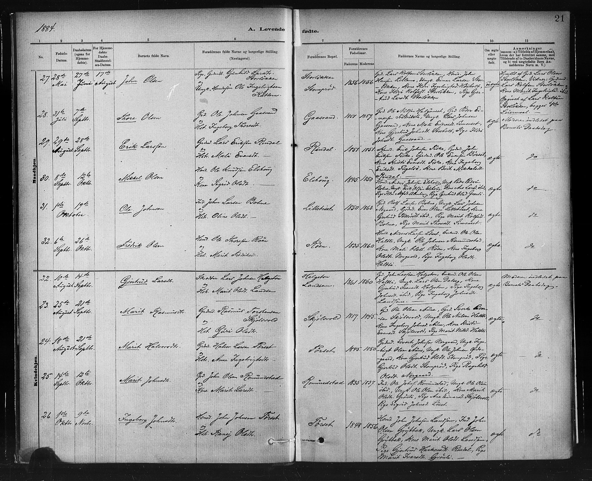 Ministerialprotokoller, klokkerbøker og fødselsregistre - Møre og Romsdal, AV/SAT-A-1454/598/L1069: Parish register (official) no. 598A03, 1882-1895, p. 21