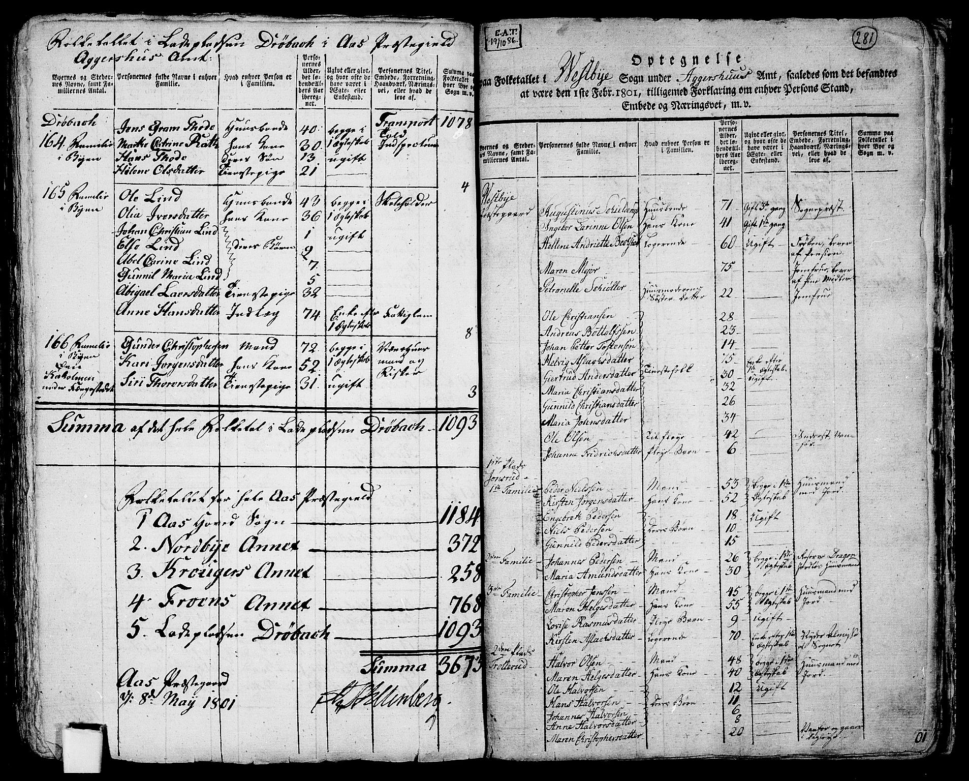 RA, 1801 census for 0211P Vestby, 1801, p. 280b-281a