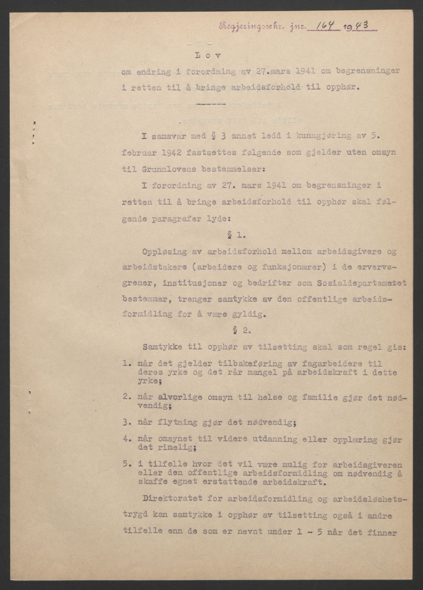 NS-administrasjonen 1940-1945 (Statsrådsekretariatet, de kommisariske statsråder mm), AV/RA-S-4279/D/Db/L0099: Lover, 1943, p. 380