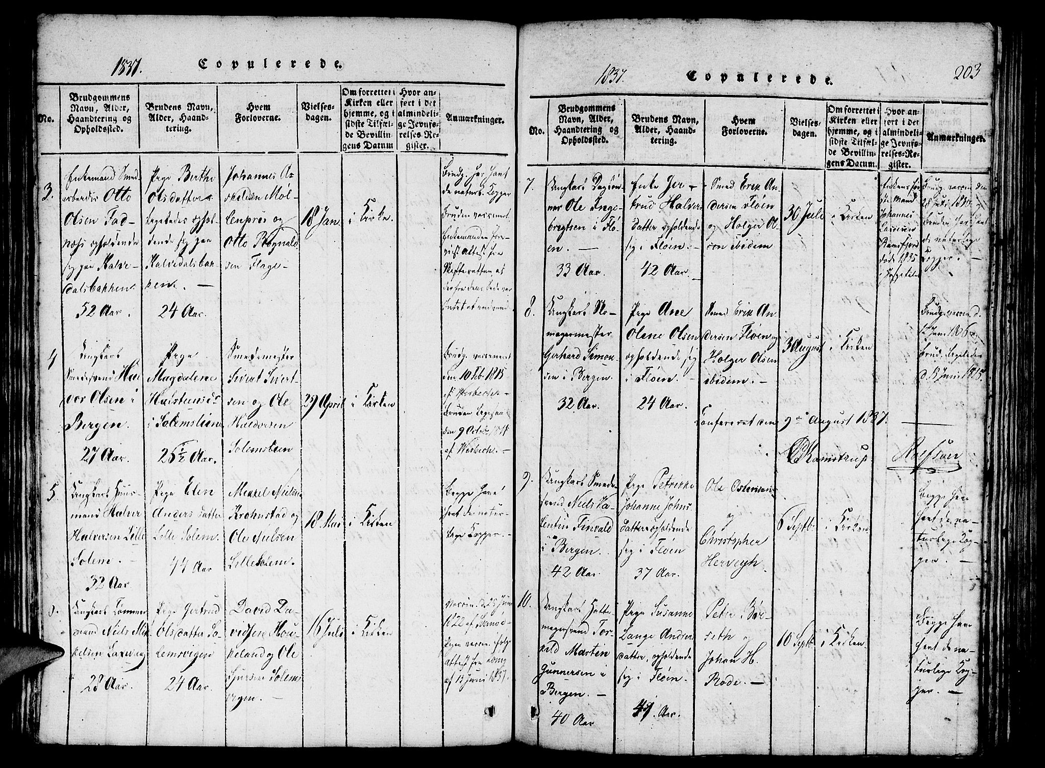 St. Jørgens hospital og Årstad sokneprestembete, AV/SAB-A-99934: Parish register (official) no. A 3, 1815-1843, p. 203