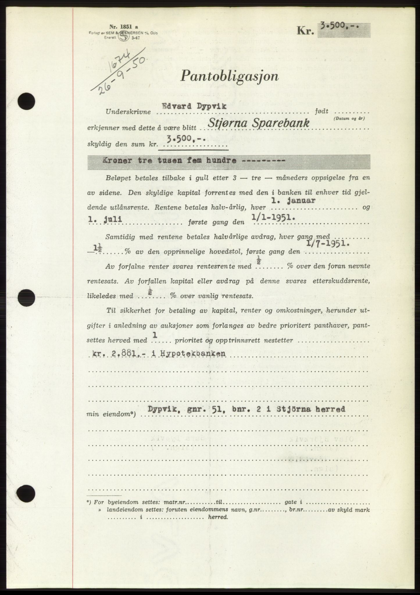 Fosen sorenskriveri, AV/SAT-A-1107/1/2/2C: Mortgage book no. B, 1948-1950, Diary no: : 1674/1950