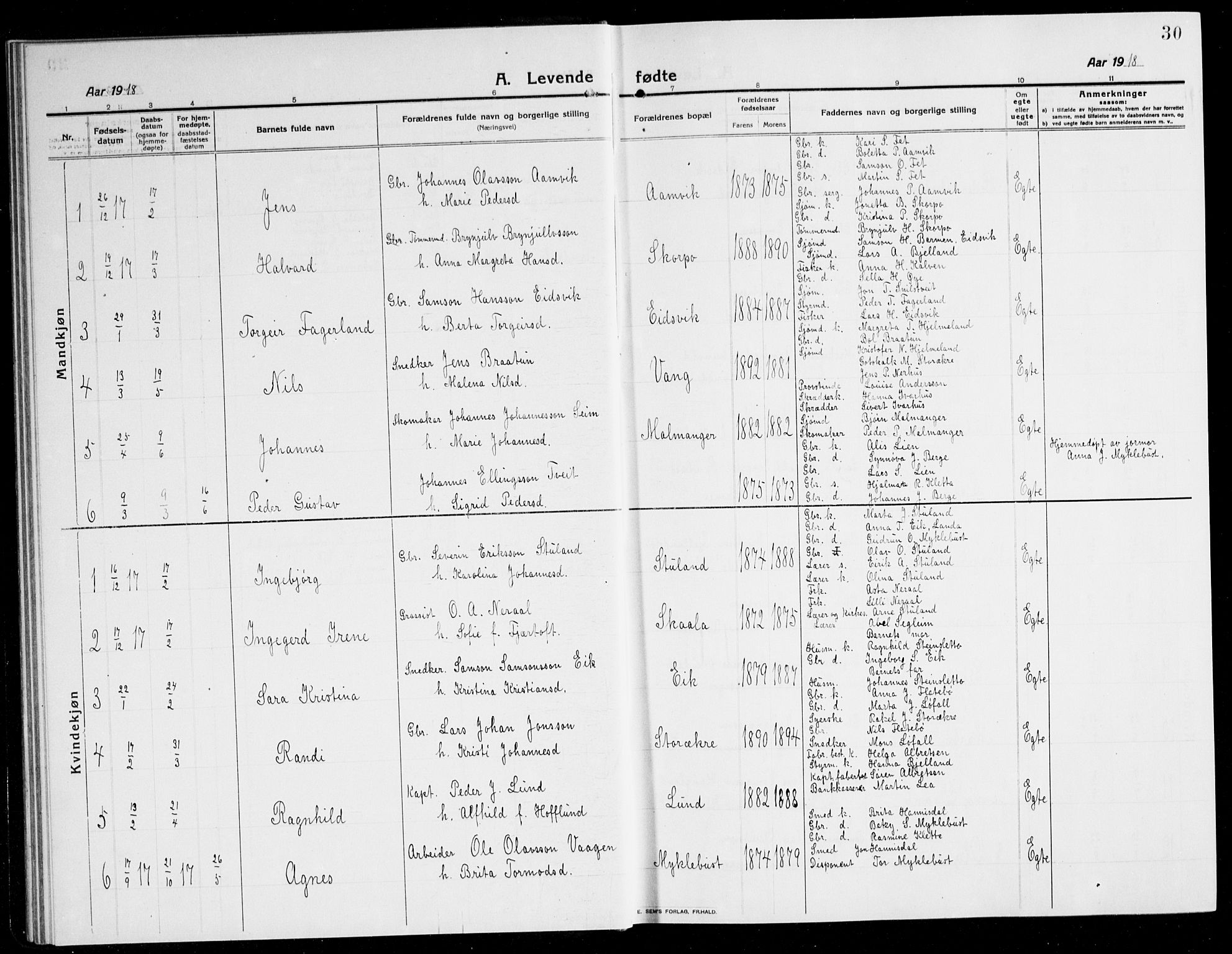 Kvinnherad sokneprestembete, SAB/A-76401/H/Hab: Parish register (copy) no. A 3, 1911-1945, p. 30