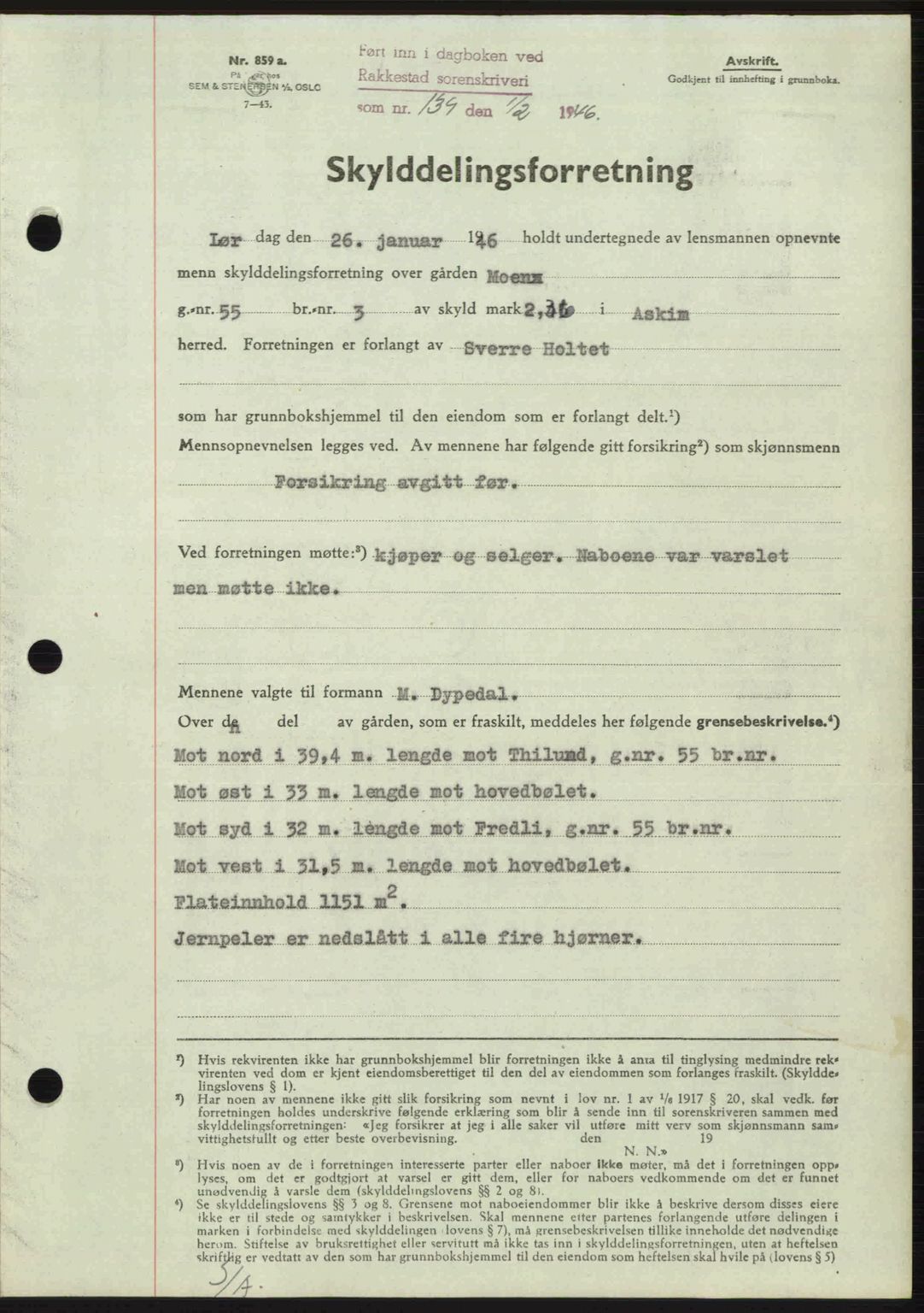 Rakkestad sorenskriveri, AV/SAO-A-10686/G/Gb/Gba/Gbab/L0012a: Mortgage book no. A12 I, 1945-1946, Diary no: : 139/1946