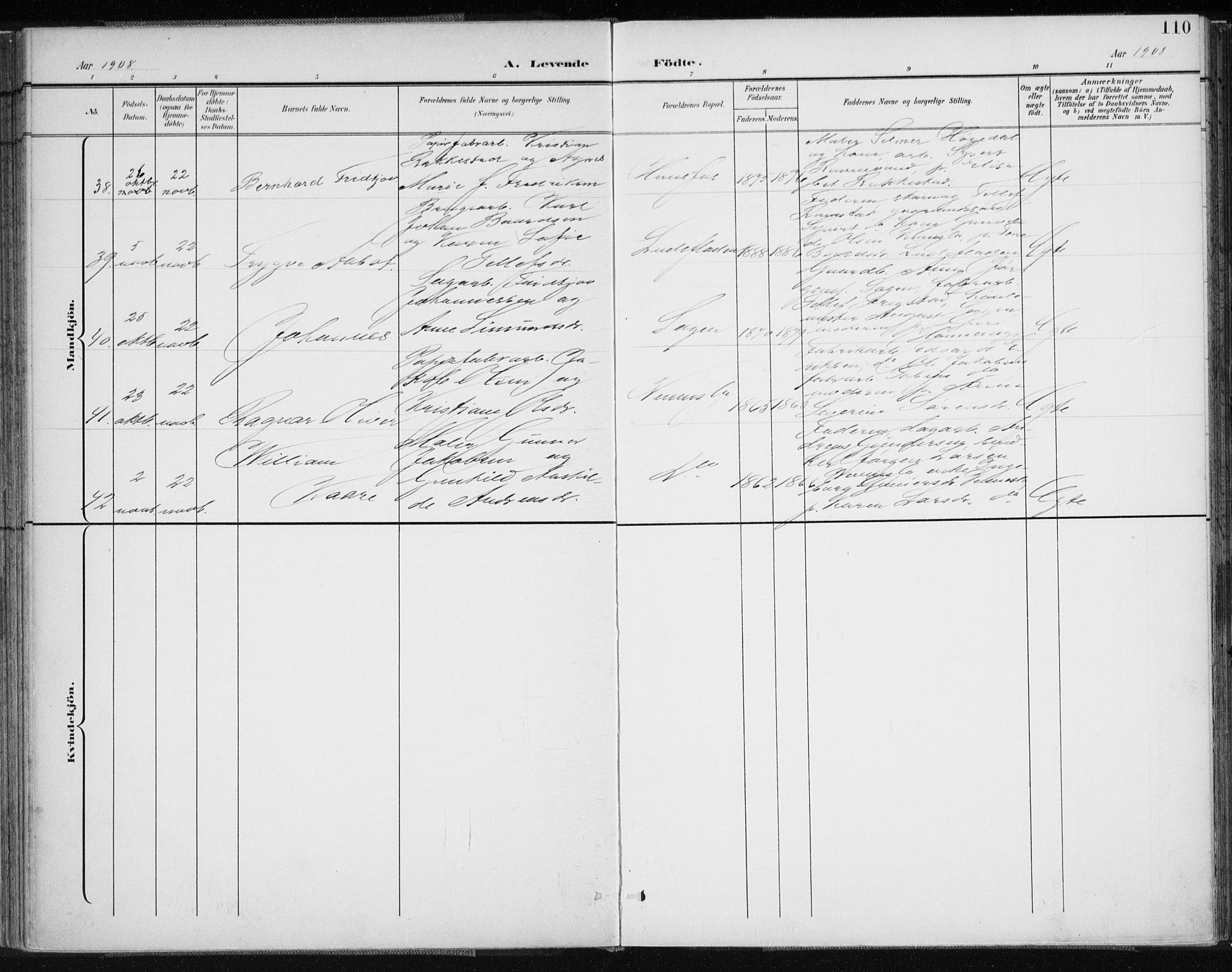 Vennesla sokneprestkontor, AV/SAK-1111-0045/Fa/Fab/L0005: Parish register (official) no. A 5, 1897-1909, p. 110