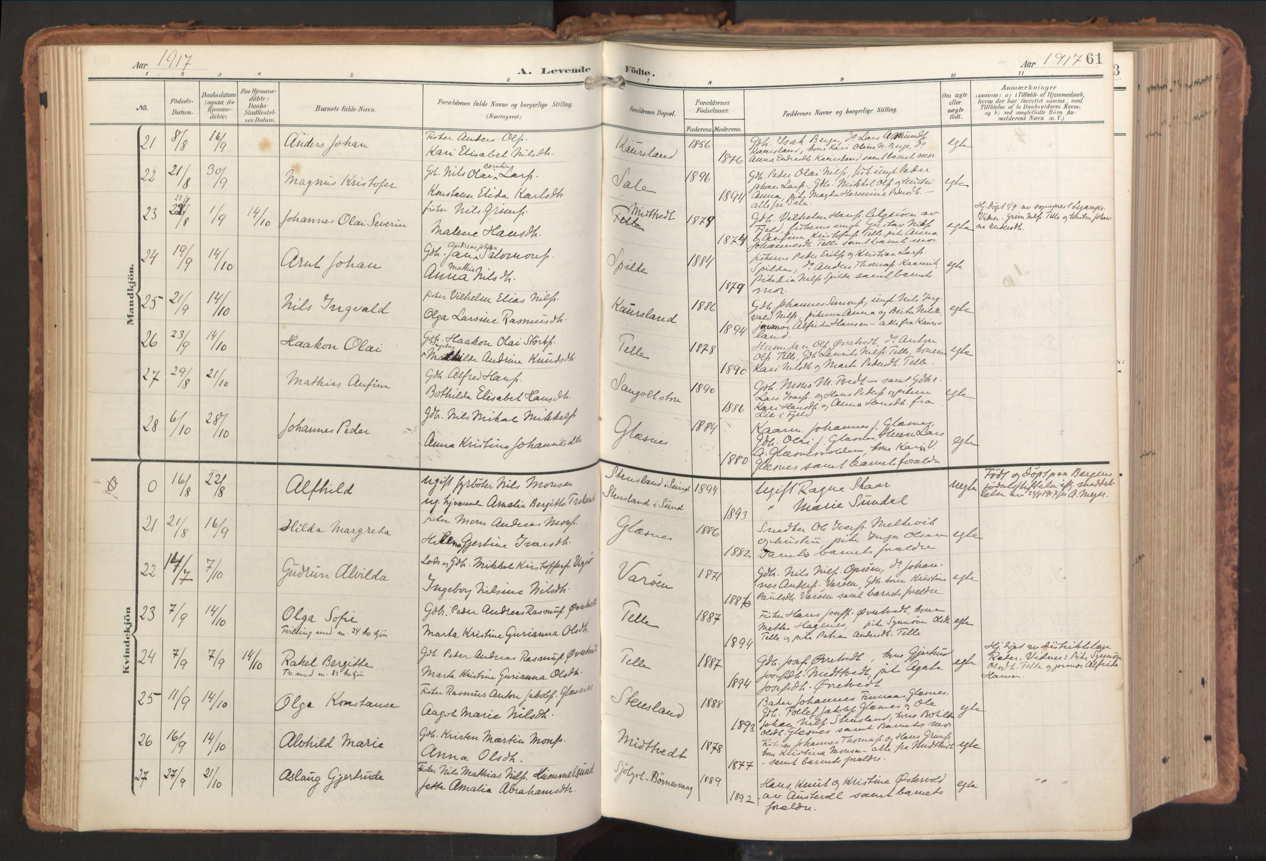 Sund sokneprestembete, AV/SAB-A-99930: Parish register (official) no. B 2, 1907-1926, p. 61