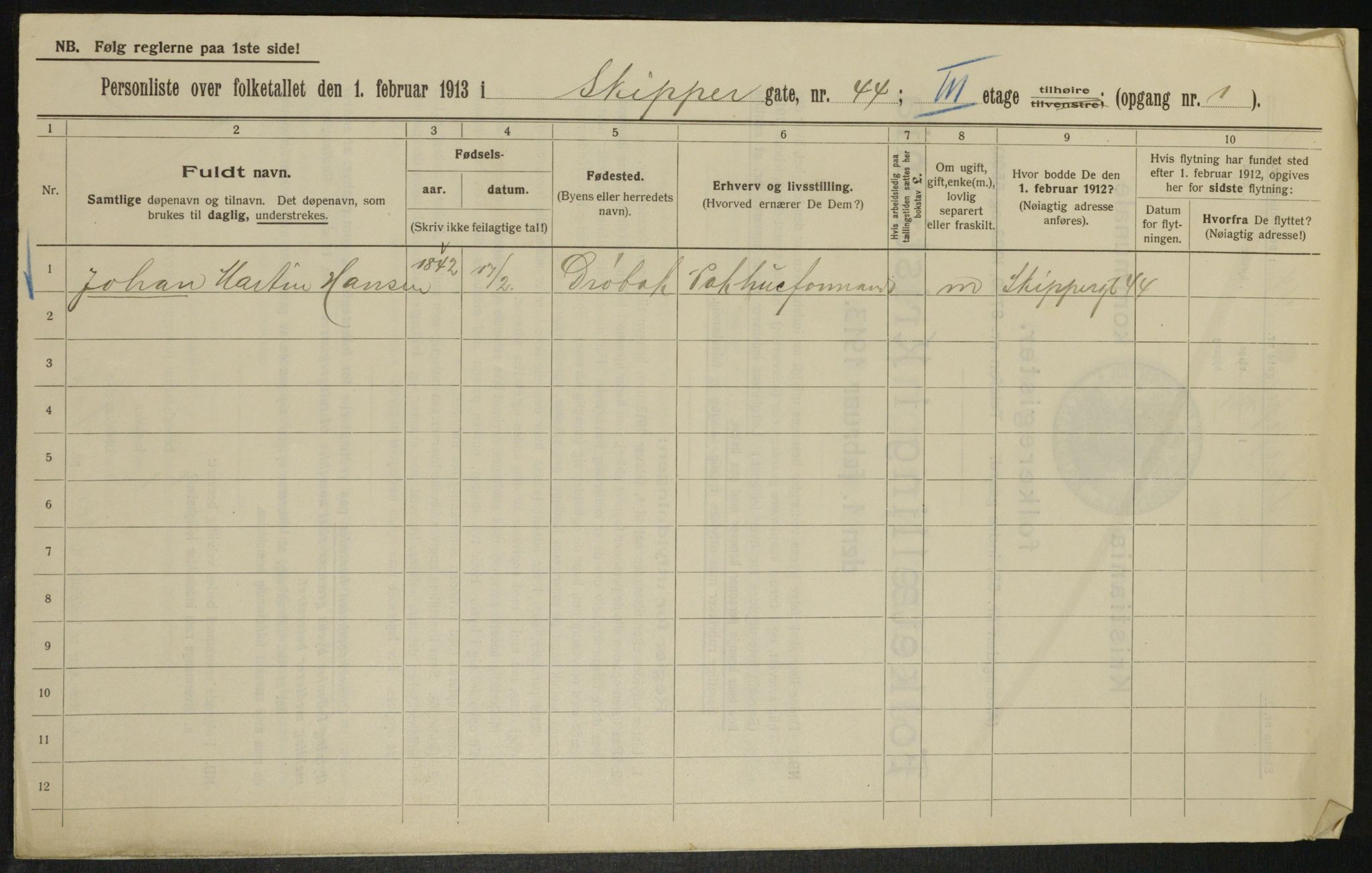 OBA, Municipal Census 1913 for Kristiania, 1913, p. 95801