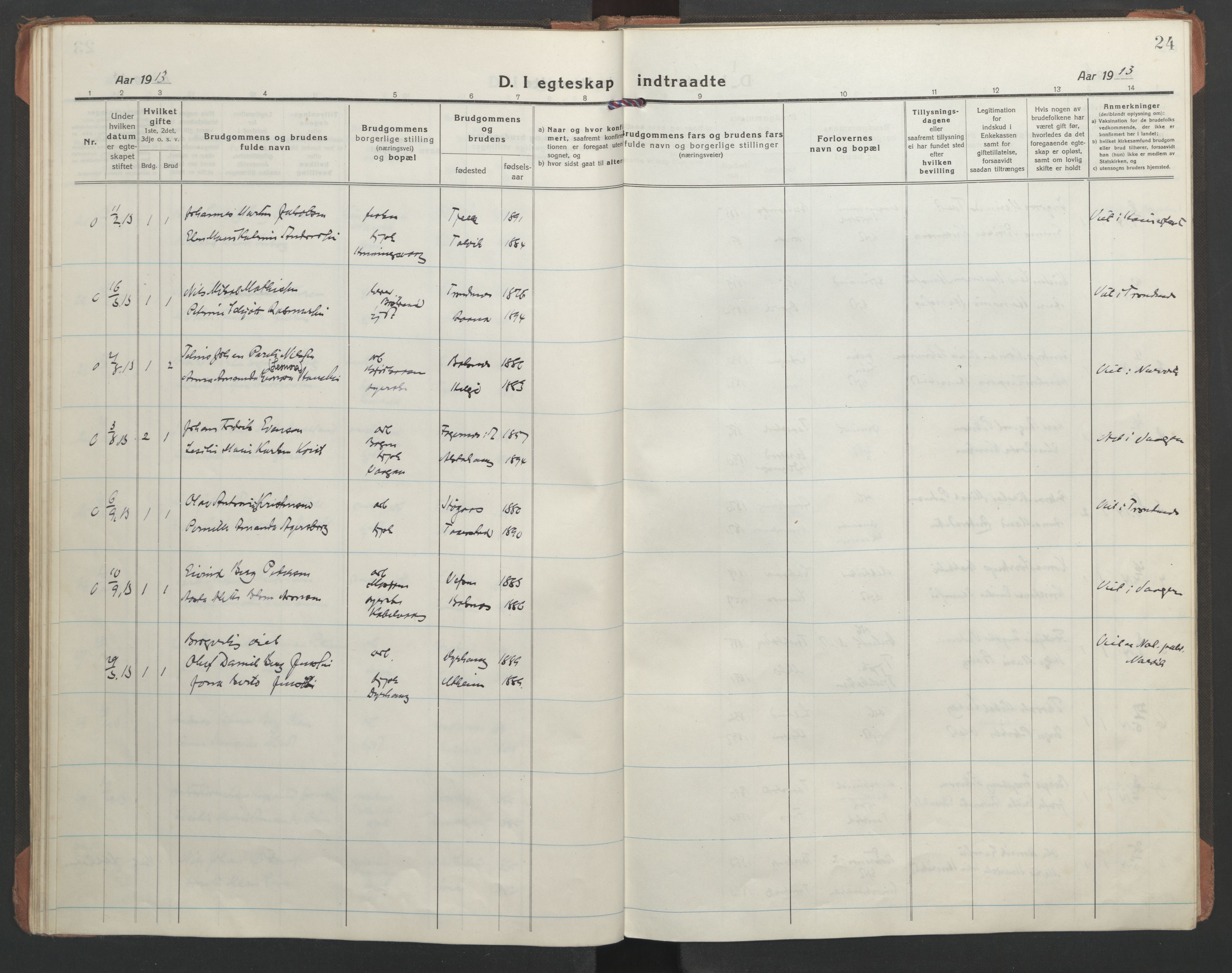 Ministerialprotokoller, klokkerbøker og fødselsregistre - Nordland, AV/SAT-A-1459/863/L0902: Parish register (official) no. 863A14, 1906-1937, p. 24