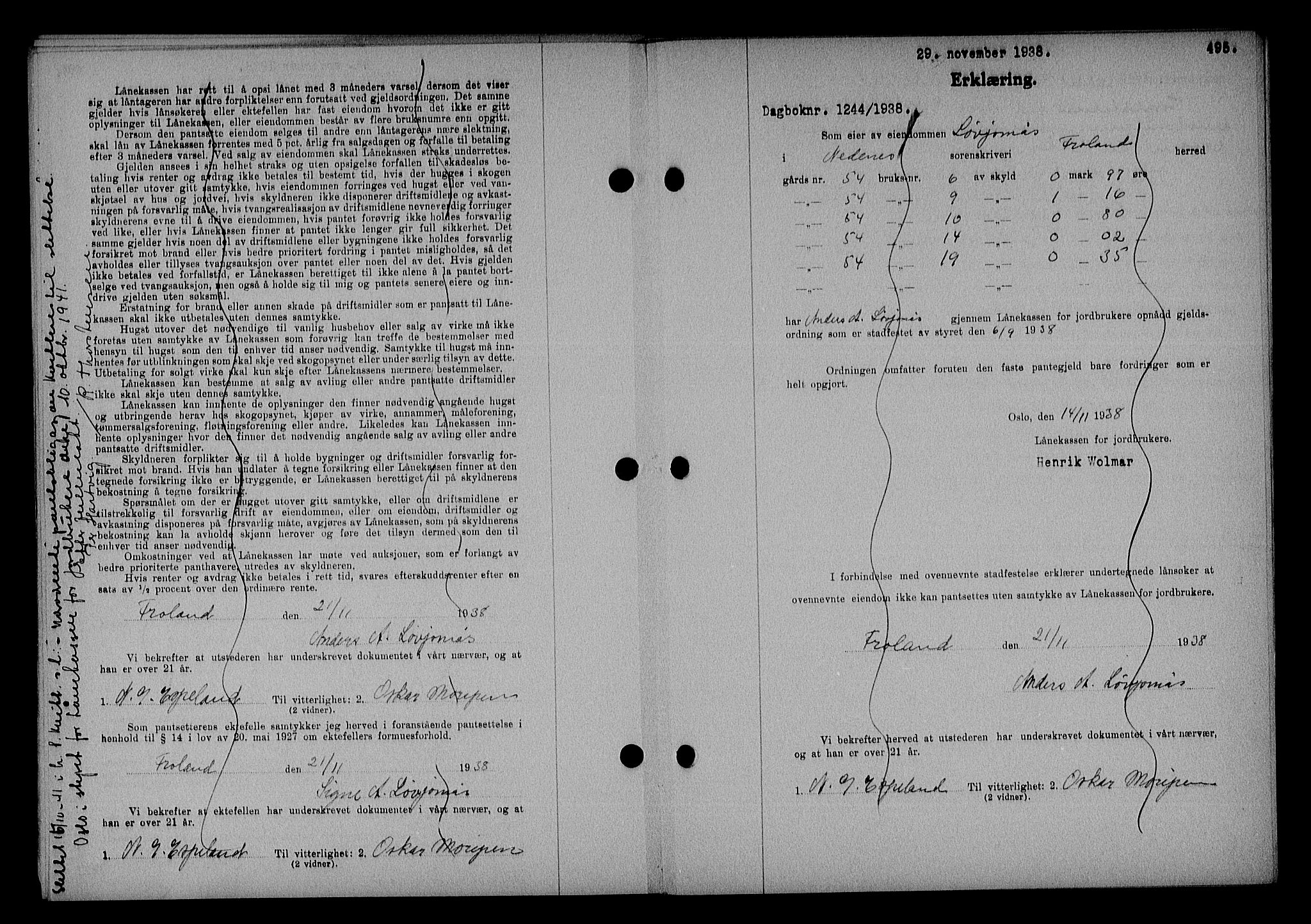 Nedenes sorenskriveri, AV/SAK-1221-0006/G/Gb/Gba/L0045: Mortgage book no. 41, 1938-1938, Diary no: : 1244/1938