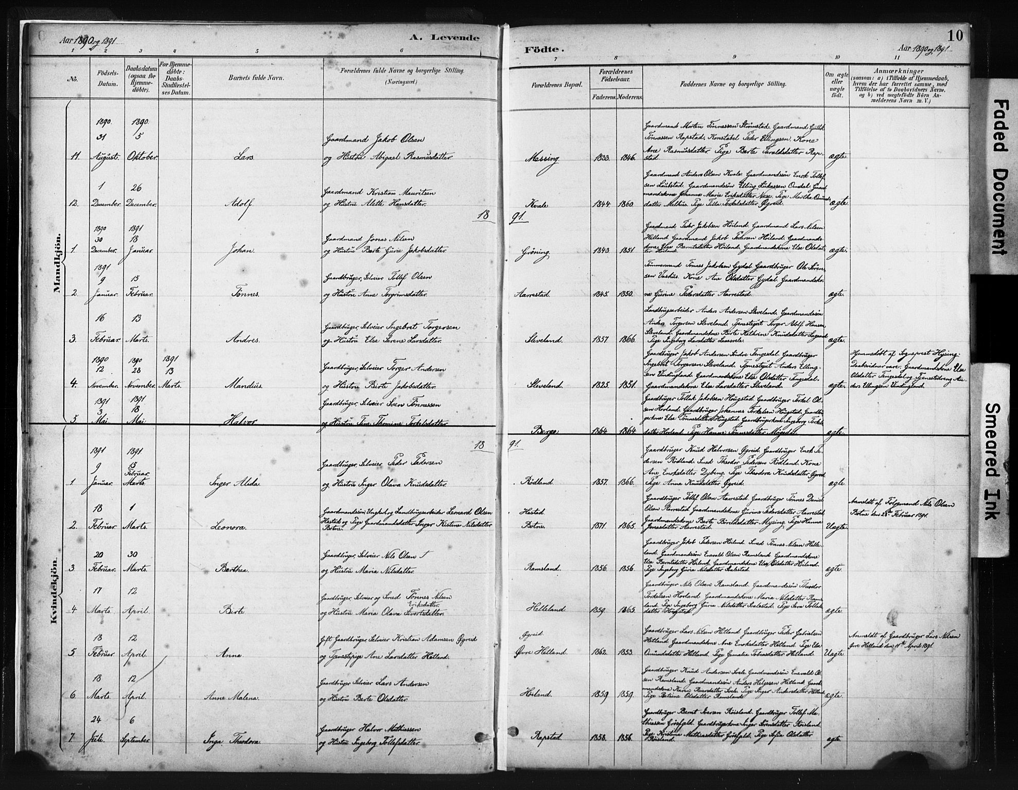 Helleland sokneprestkontor, AV/SAST-A-101810/S05/L0011: Parish register (official) no. A 8, 1887-1907, p. 10