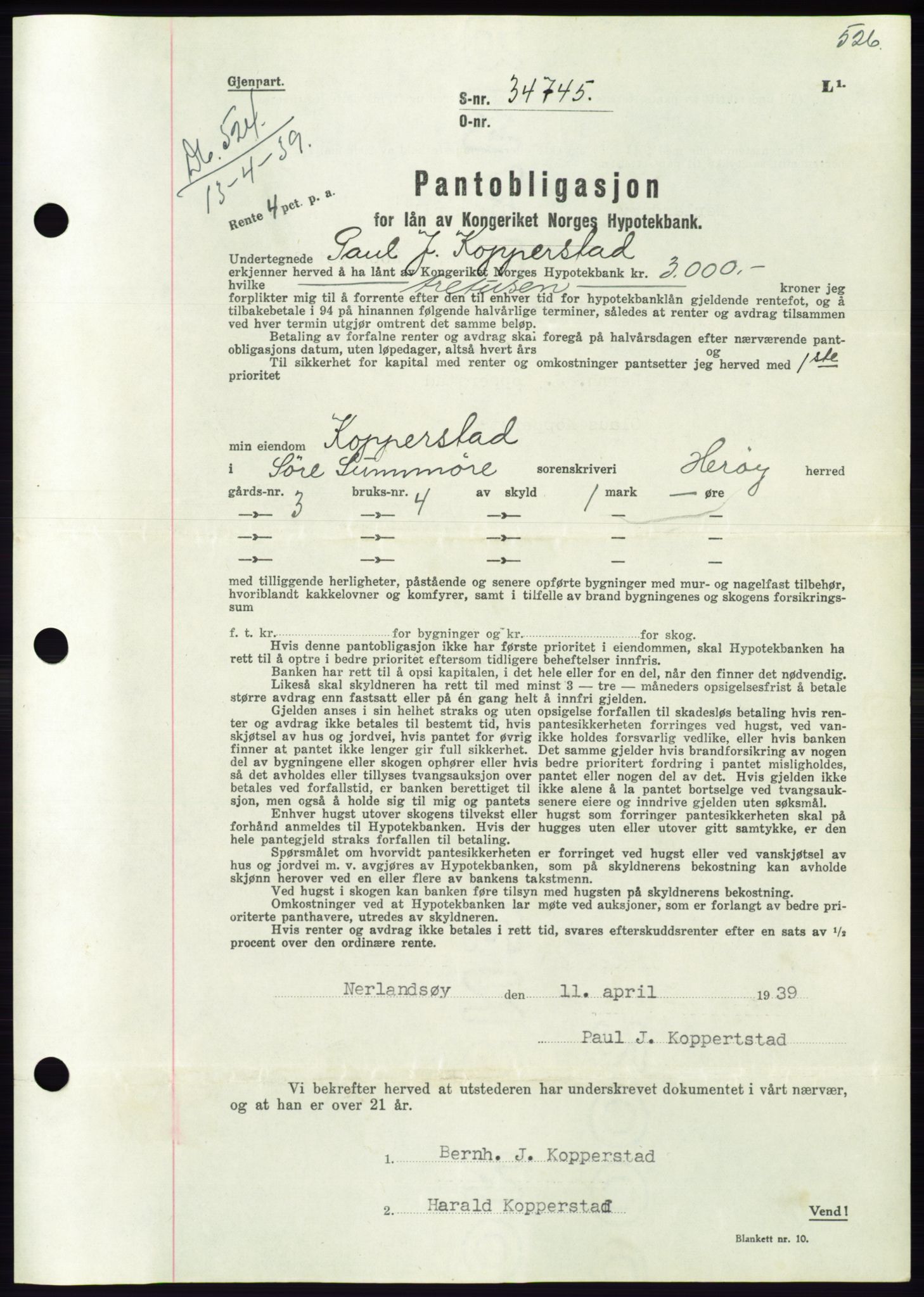 Søre Sunnmøre sorenskriveri, AV/SAT-A-4122/1/2/2C/L0067: Mortgage book no. 61, 1938-1939, Diary no: : 524/1939