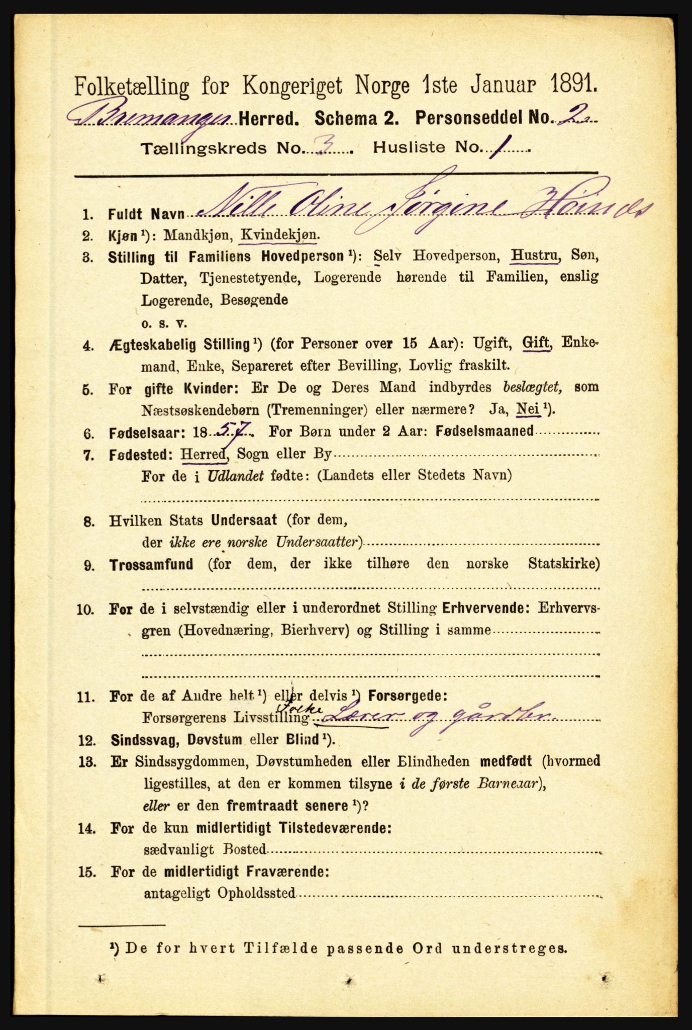 RA, 1891 census for 1438 Bremanger, 1891, p. 971