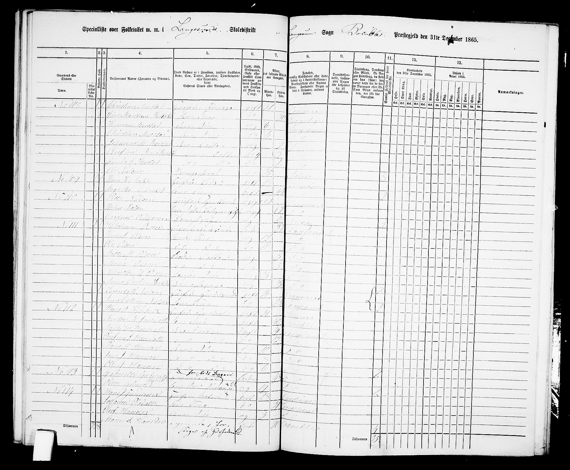 RA, 1865 census for Bamble, 1865, p. 212