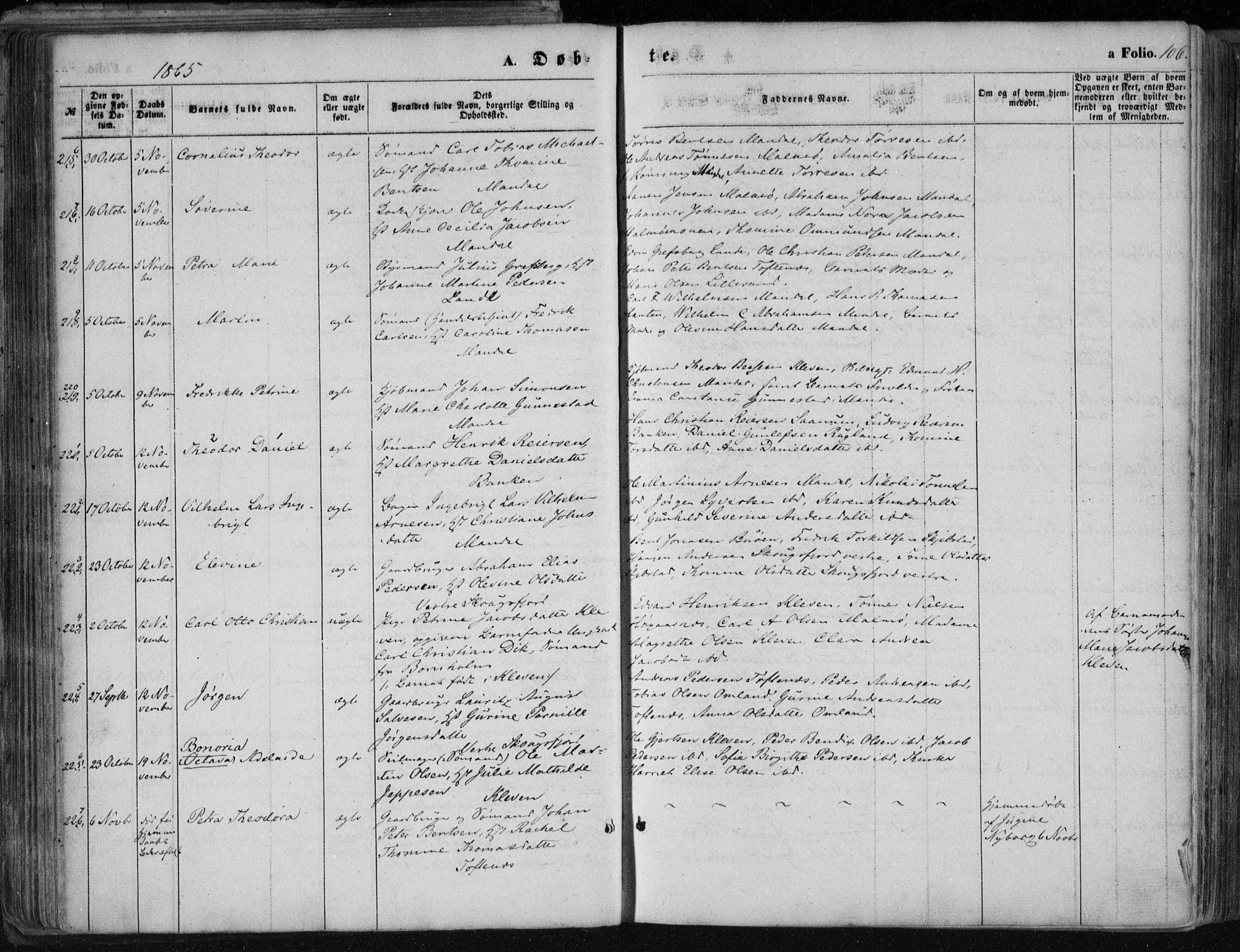 Mandal sokneprestkontor, AV/SAK-1111-0030/F/Fa/Faa/L0014: Parish register (official) no. A 14, 1859-1872, p. 106