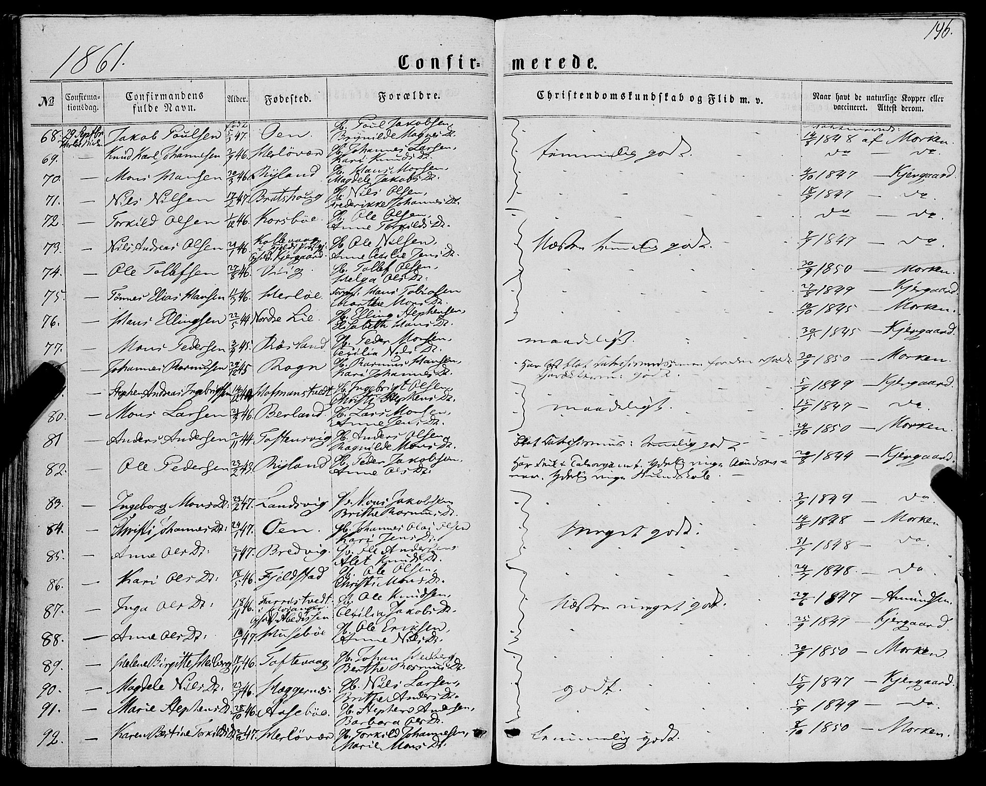 Manger sokneprestembete, AV/SAB-A-76801/H/Haa: Parish register (official) no. A 7, 1860-1870, p. 146