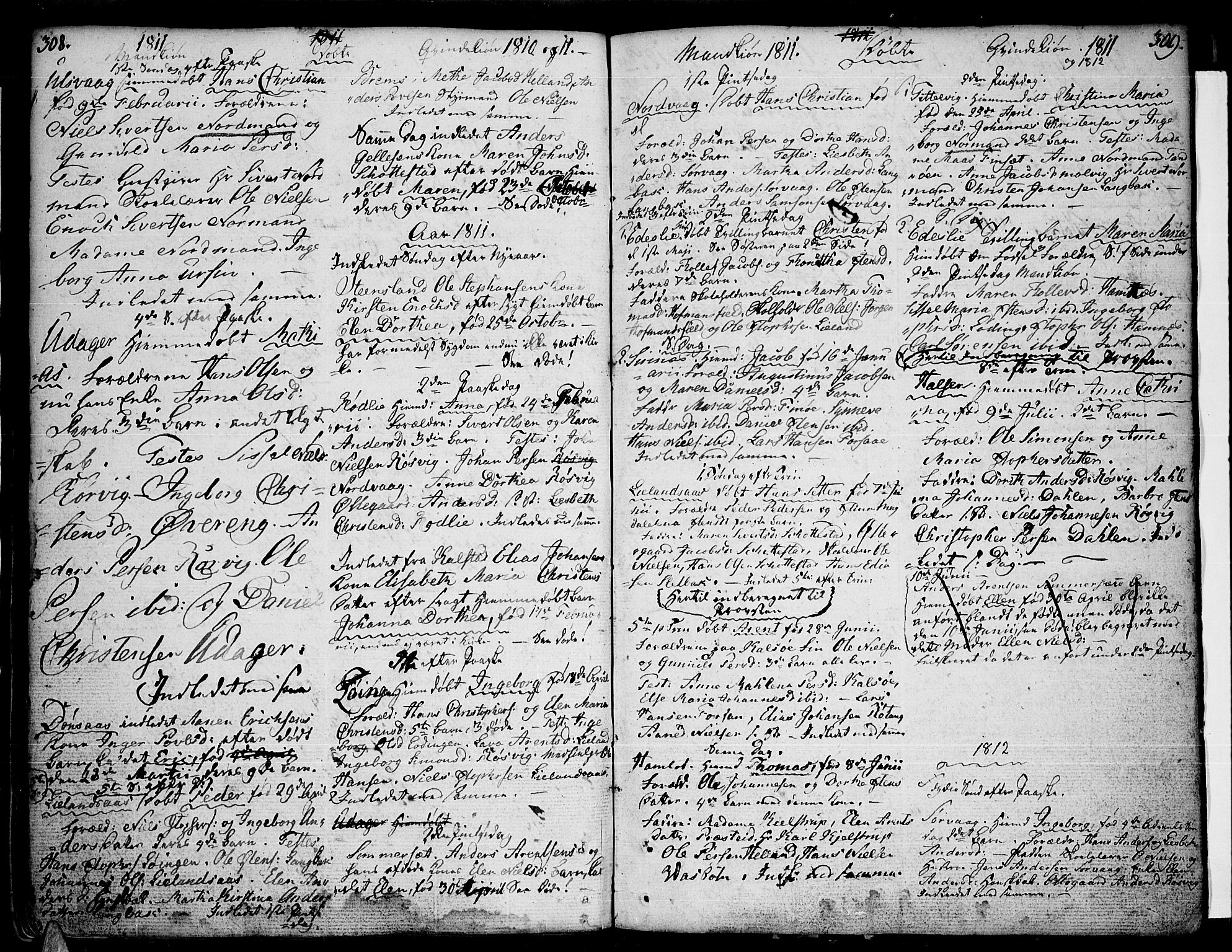 Ministerialprotokoller, klokkerbøker og fødselsregistre - Nordland, SAT/A-1459/859/L0841: Parish register (official) no. 859A01, 1766-1821, p. 308-309