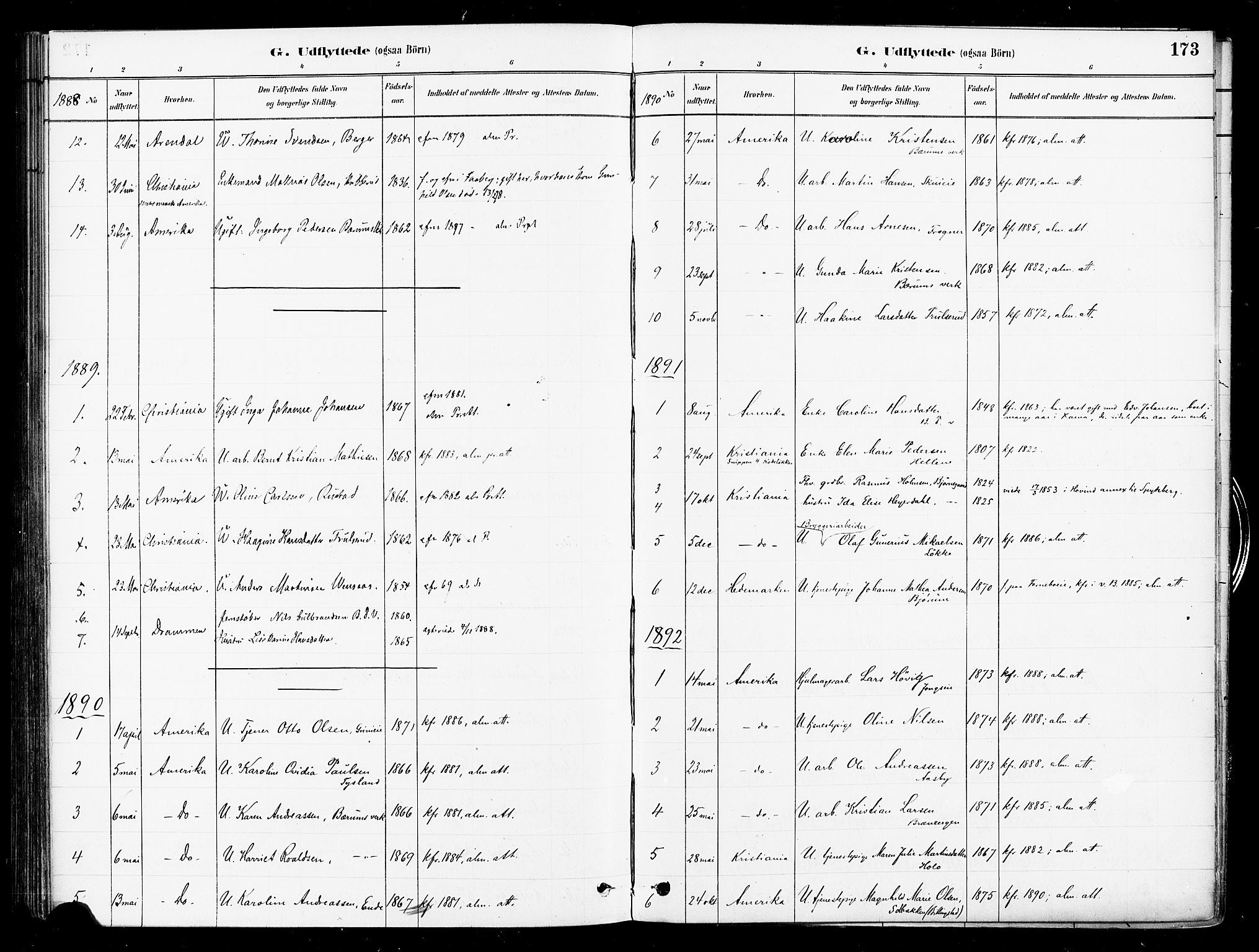 Asker prestekontor Kirkebøker, SAO/A-10256a/F/Fb/L0002: Parish register (official) no. II 2, 1879-1921, p. 173