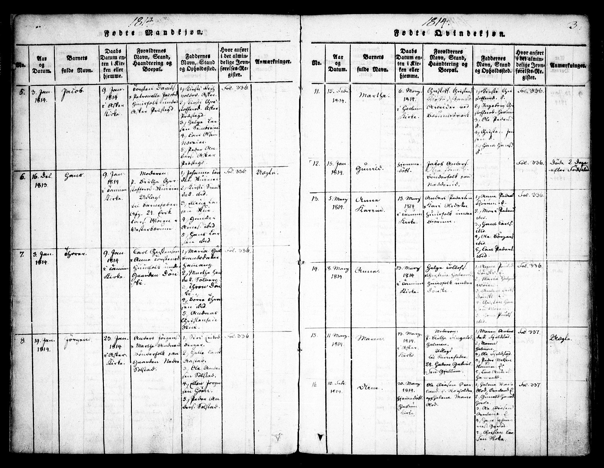 Asker prestekontor Kirkebøker, SAO/A-10256a/F/Fa/L0006: Parish register (official) no. I 6, 1814-1824, p. 3