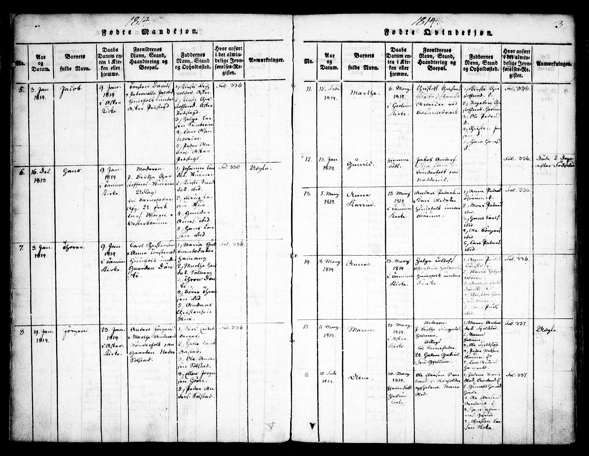 Asker prestekontor Kirkebøker, AV/SAO-A-10256a/F/Fa/L0006: Parish register (official) no. I 6, 1814-1824, p. 3