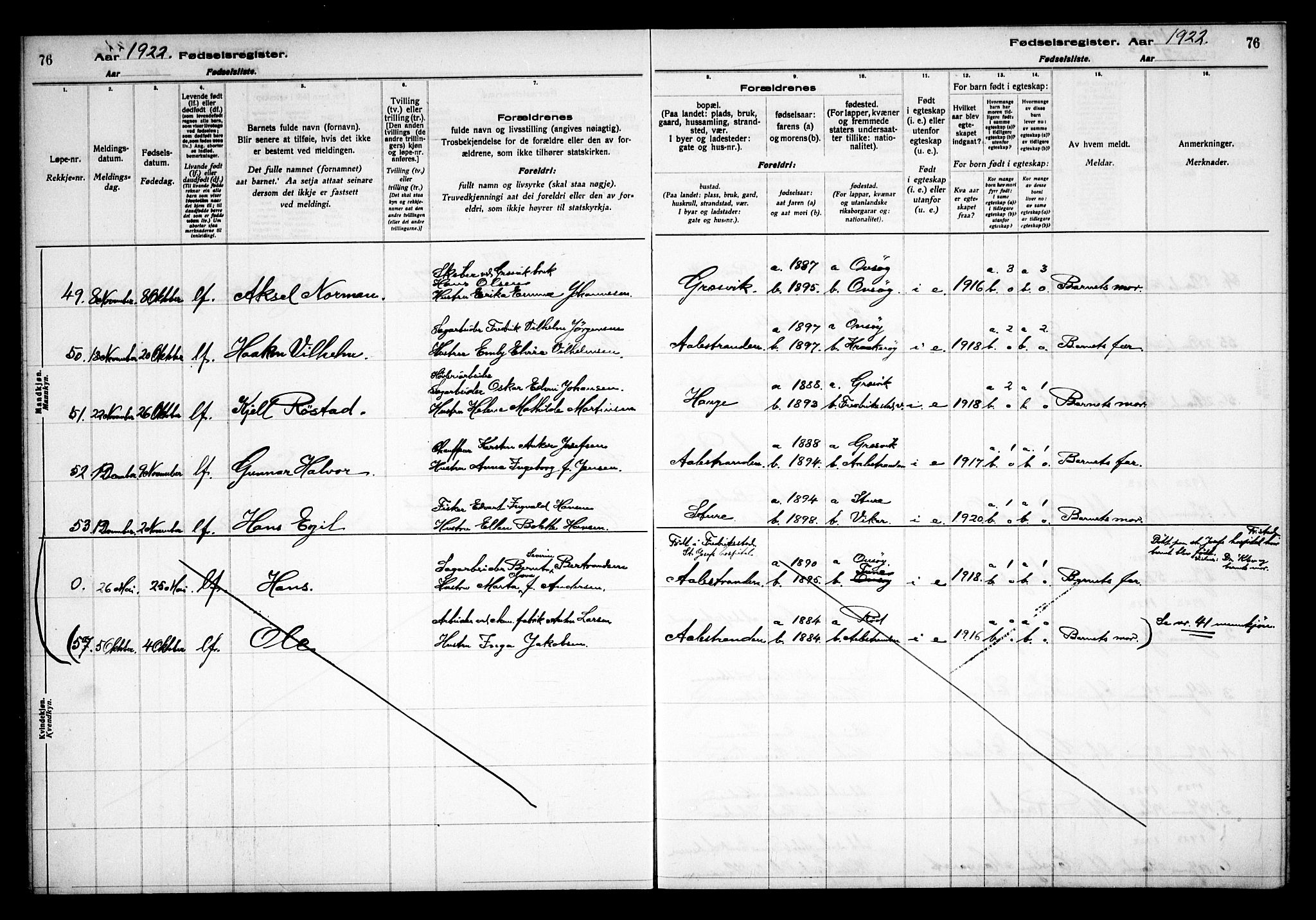 Onsøy prestekontor Kirkebøker, AV/SAO-A-10914/J/Jb/L0001: Birth register no. II 1, 1916-1938, p. 76