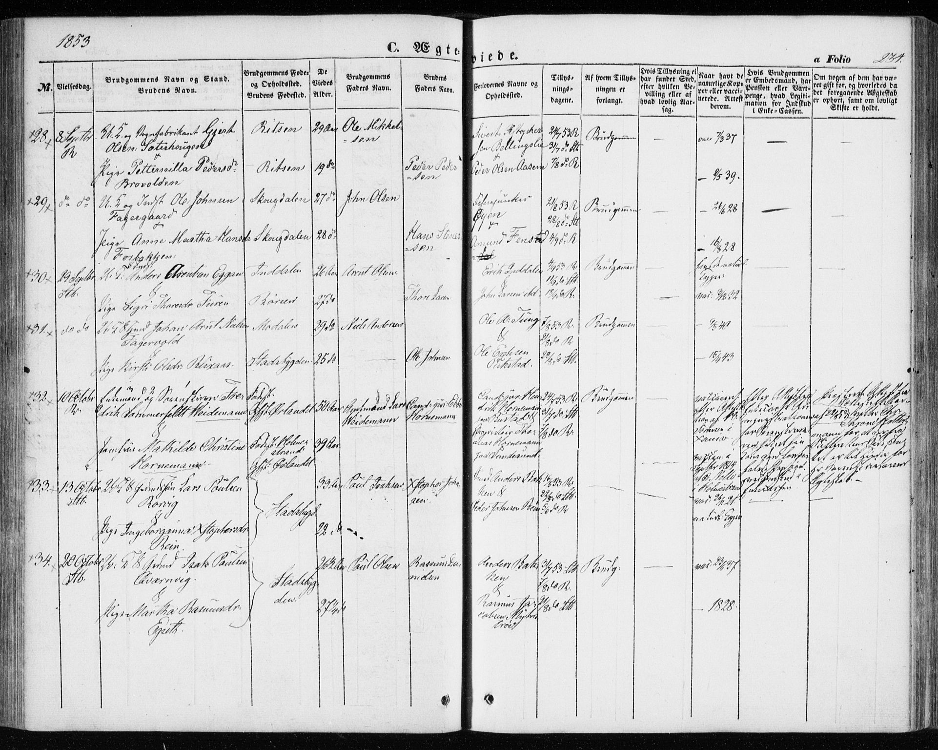 Ministerialprotokoller, klokkerbøker og fødselsregistre - Sør-Trøndelag, SAT/A-1456/646/L0611: Parish register (official) no. 646A09, 1848-1857, p. 234