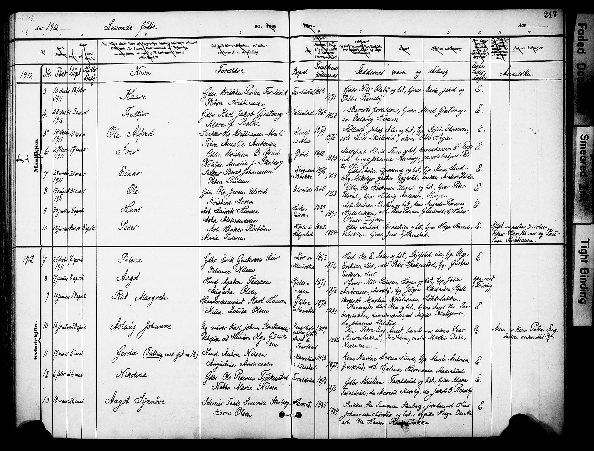 Østre Toten prestekontor, SAH/PREST-104/H/Ha/Haa/L0009: Parish register (official) no. 9, 1897-1913, p. 247