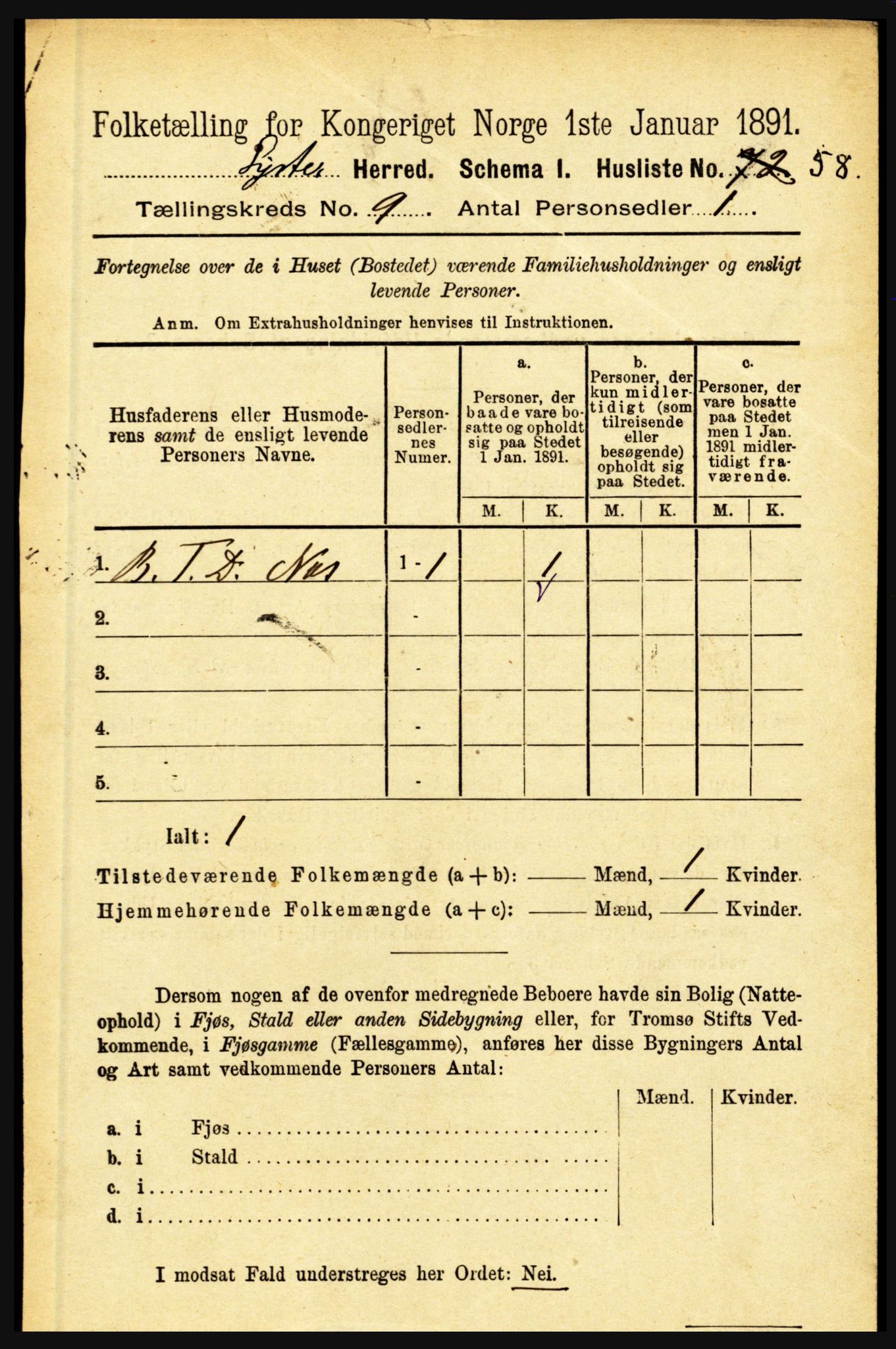 RA, 1891 census for 1426 Luster, 1891, p. 2804