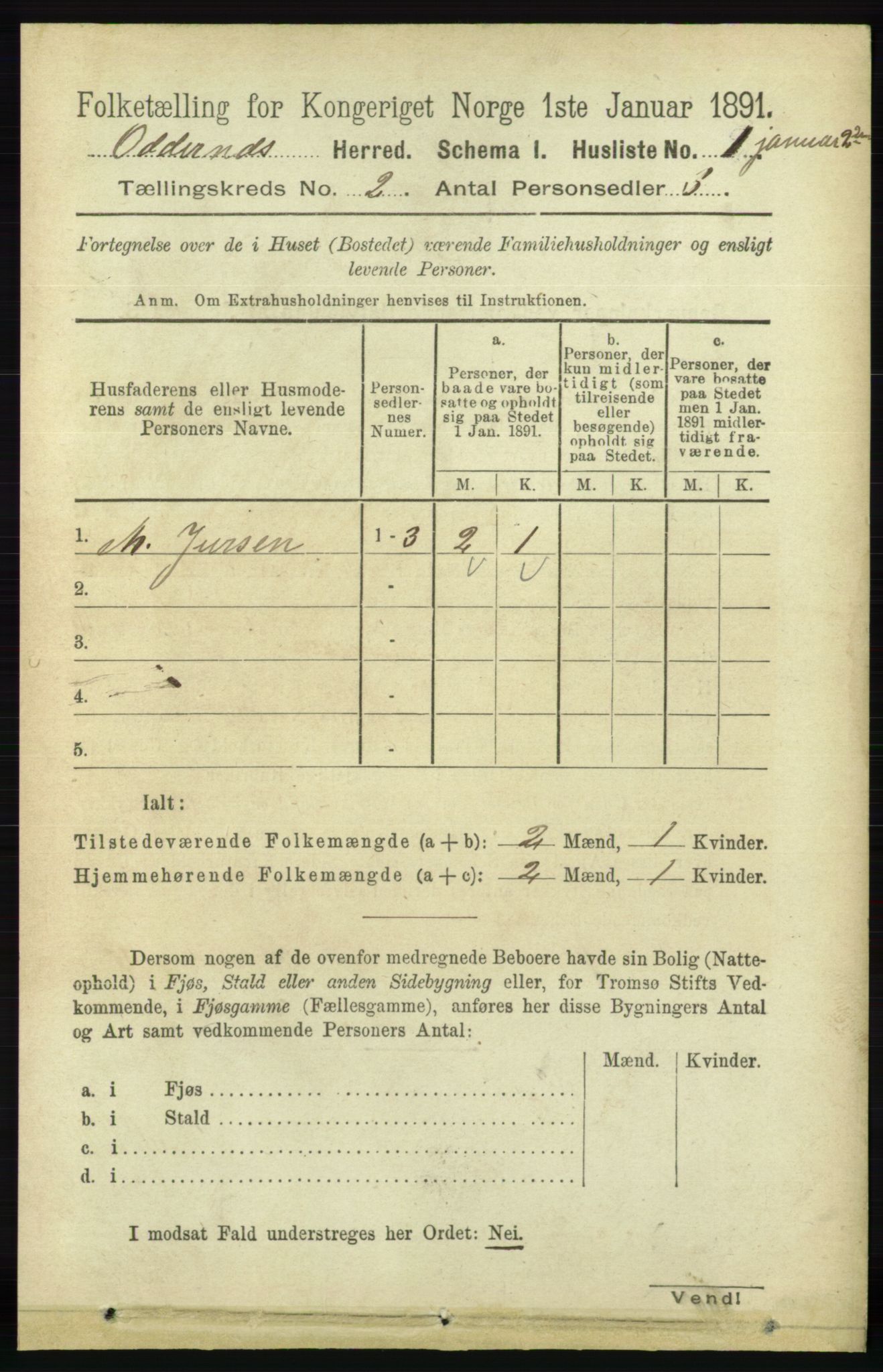 RA, 1891 census for 1012 Oddernes, 1891, p. 523