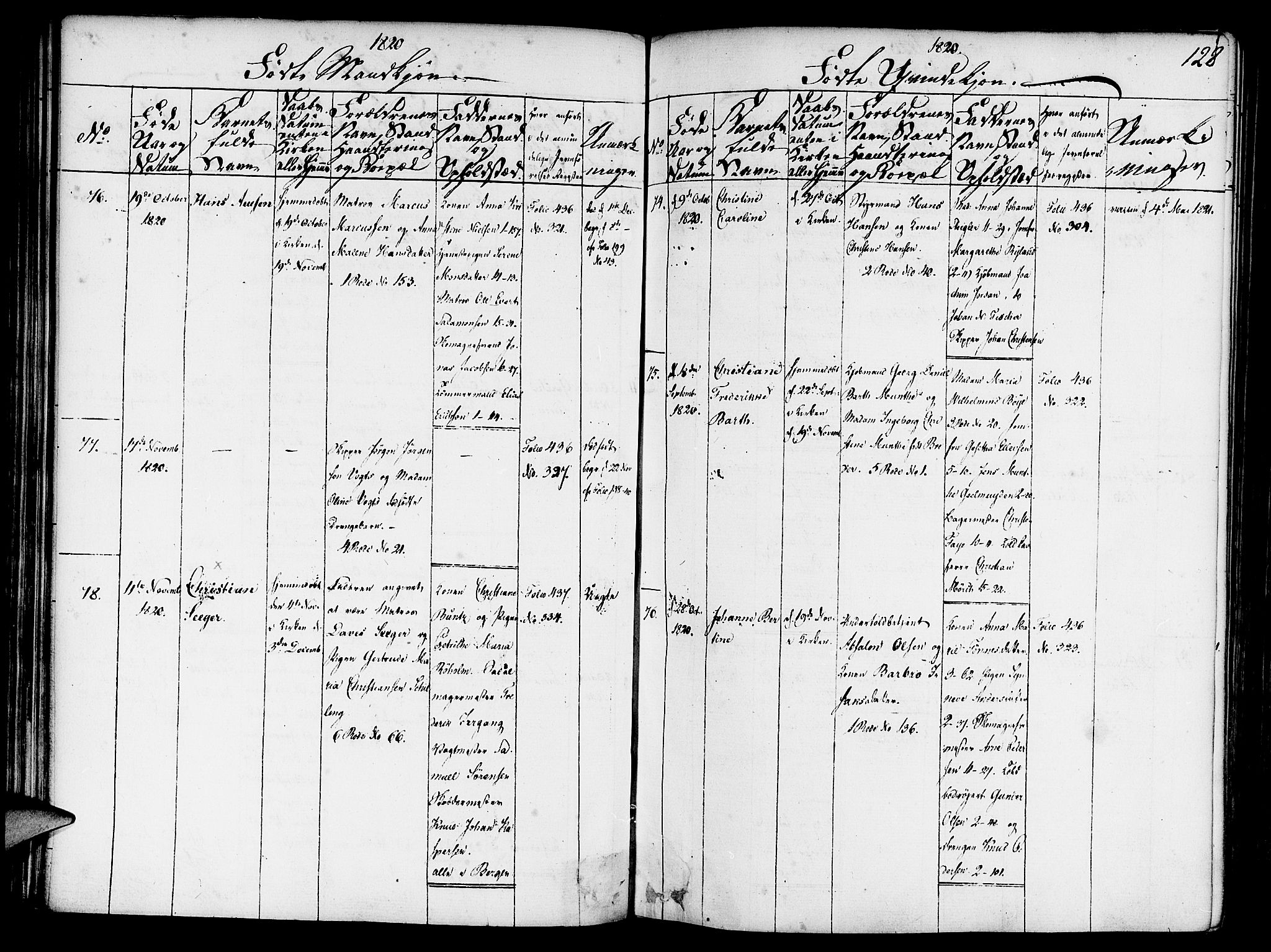 Nykirken Sokneprestembete, AV/SAB-A-77101/H/Haa/L0011: Parish register (official) no. A 11, 1816-1821, p. 128