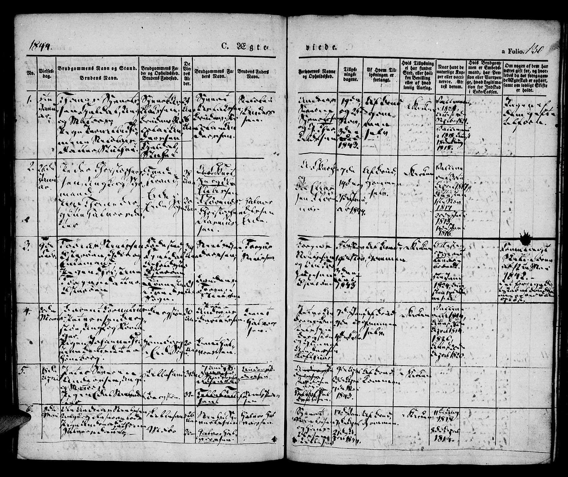 Vestre Moland sokneprestkontor, AV/SAK-1111-0046/F/Fa/Fab/L0005: Parish register (official) no. A 5, 1841-1849, p. 130